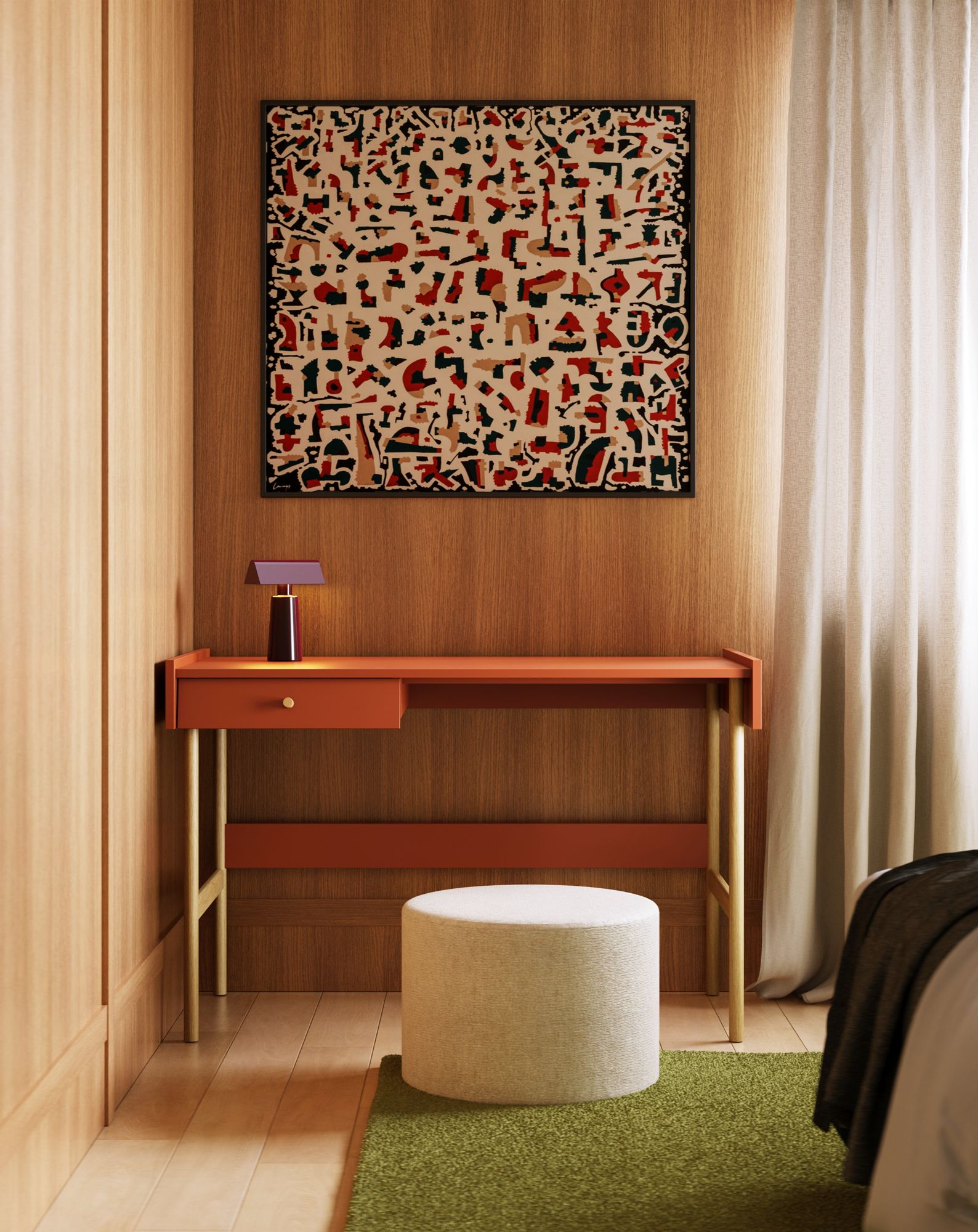 Bureau SKRA SKR89
Couleur : Terracotta ardent
Poignée : bouton en chêne