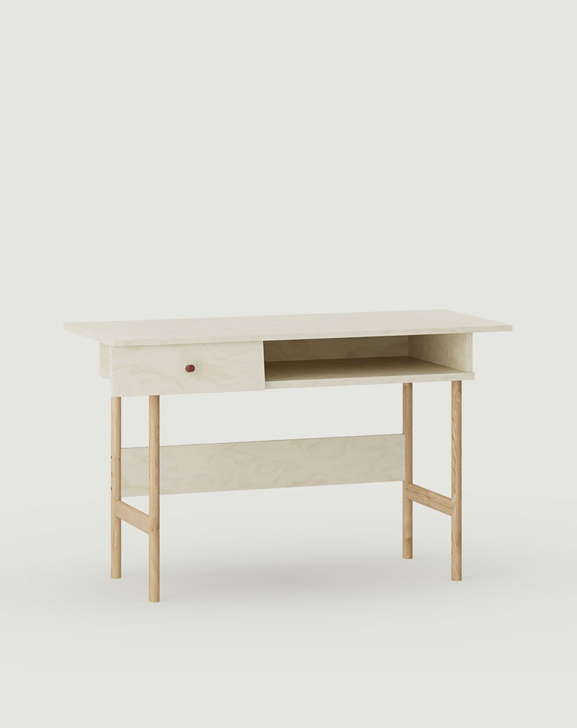 Bureau SKRA SKR88
Couleur : Contreplaqué de bouleau
Poignée : bouton bourgogne
Pieds : Chêne huilé
                            
                                             
