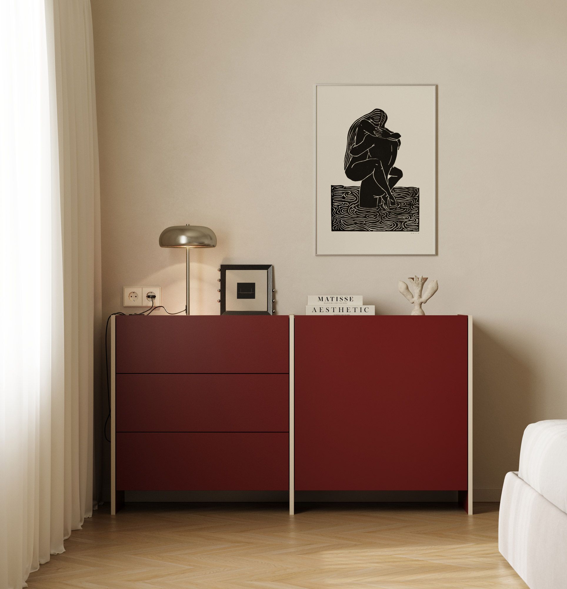 ASKA ASK05 commode
Couleur : Marseille Bourgogne
Placage : Beige Champagne