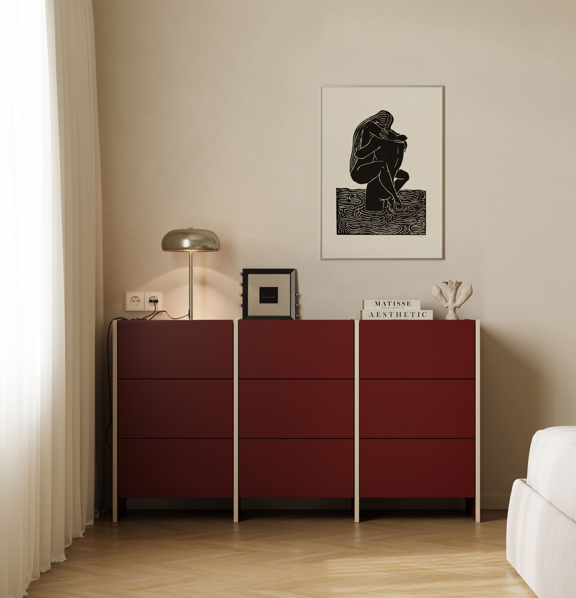 ASKA ASK07 commode
Couleur : Marseille Bourgogne
Placage : Beige Champagne