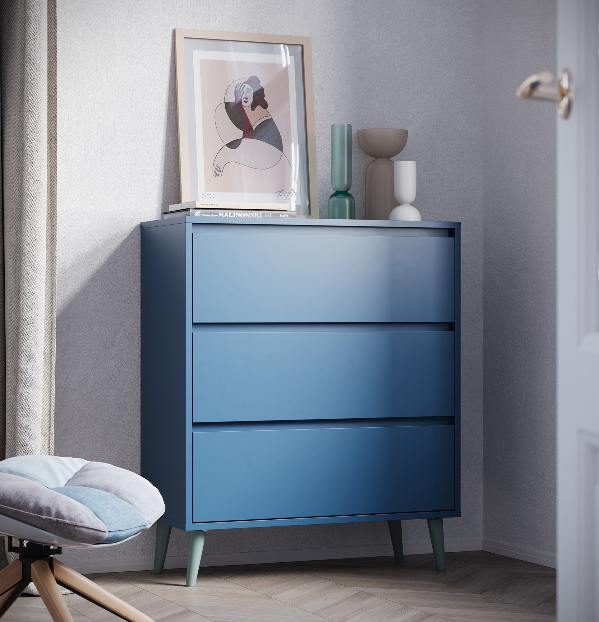 FKK1 Commode FENRIS
Couleur : bleu tyrolien
Pieds : Hêtre Noyer Frêne