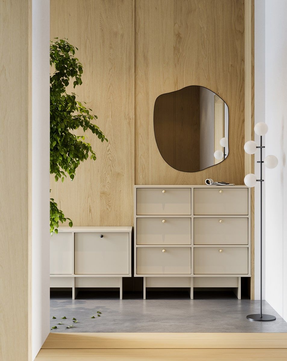 Commode KABE KK02 en style JAPANDI
Couleur : Beige Champagne
Poignée : Poignée boule Noir KD