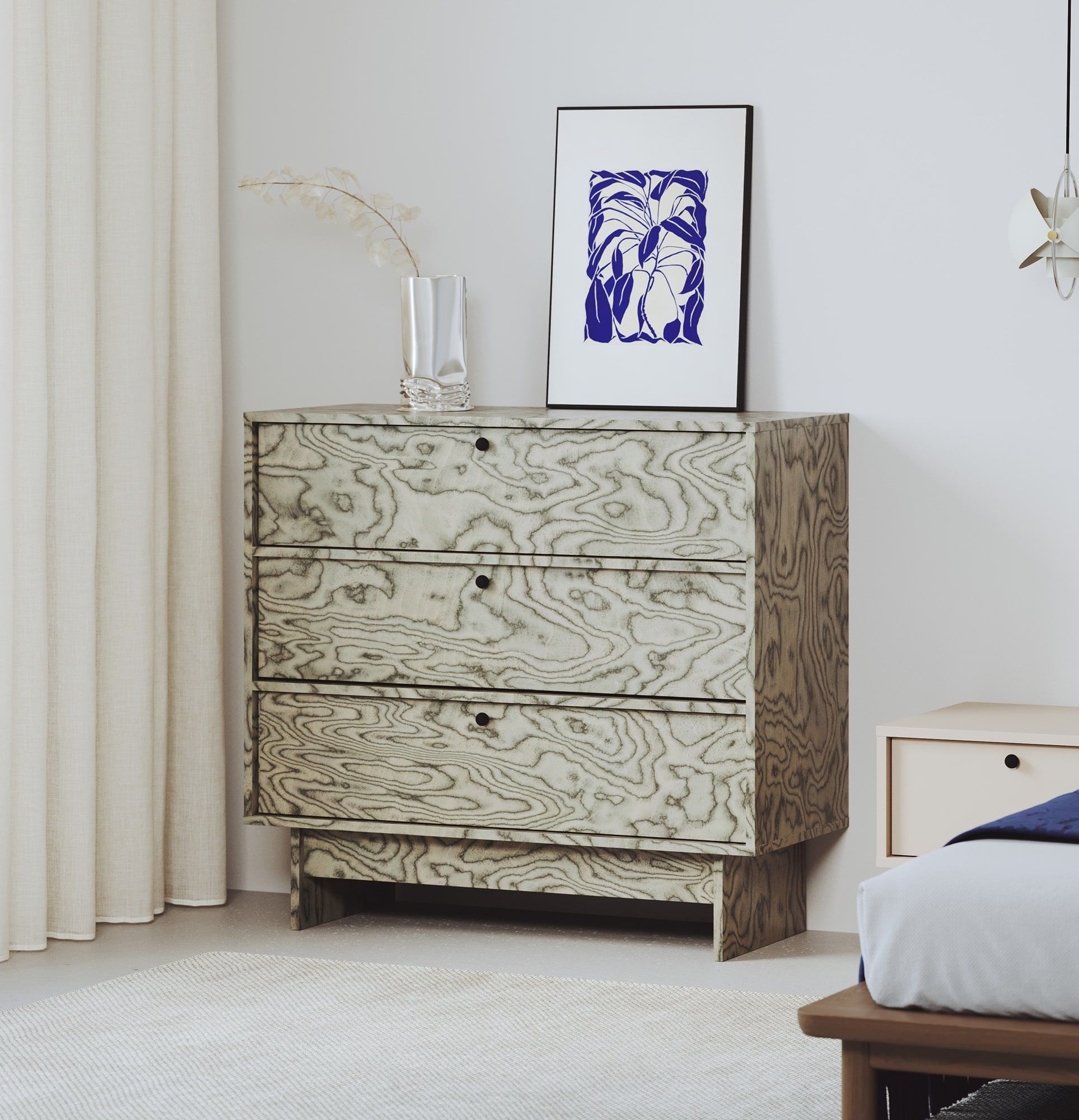 KABE KK03 commode en style JAPANI
Couleur : Placage gris Sottsass
Poignée : Poignée boule Noir KD