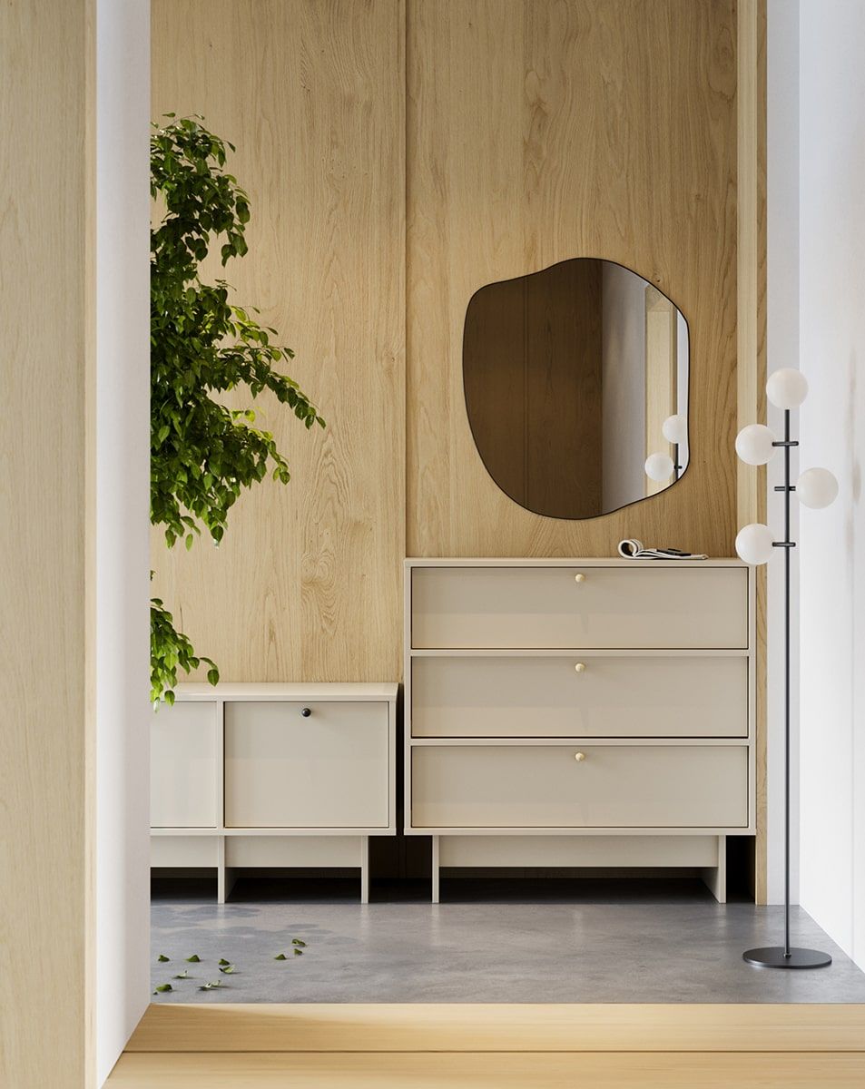 Commode KABE KK03 en style JAPANDI
Couleur : Beige Champagne
Poignée : Poignée boule Noir KD