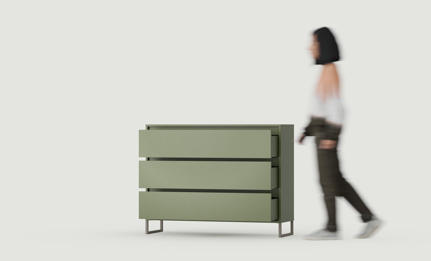 OKK1 grande commode ODIS
Couleur : vert cyprès
Couleur des pieds : ODIS Steel Grey Beige