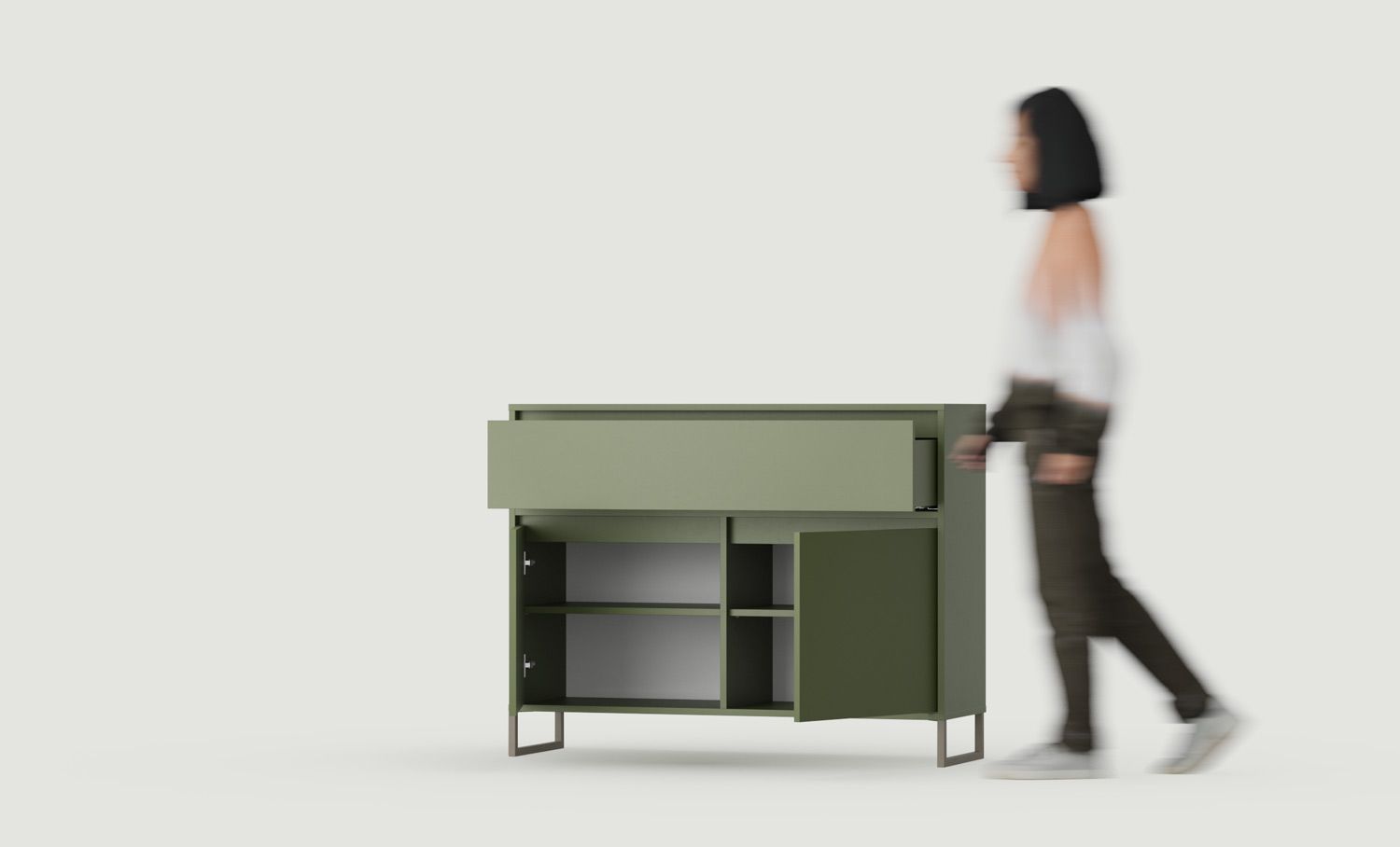 OKK6 grande commode ODIS
Couleur : vert cyprès
Couleur des pieds : ODIS Steel Grey Beige