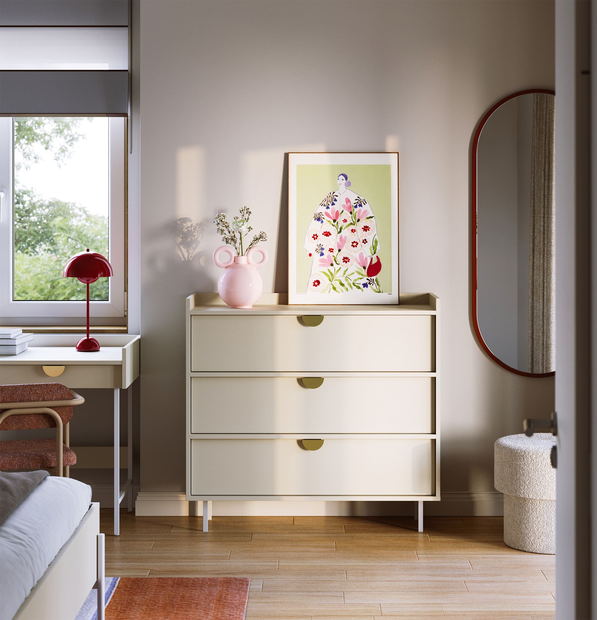 Commode SIGI KSM1
Couleur : Voie lactée
Pied : blanc
Poignée : Poignée RIND Or