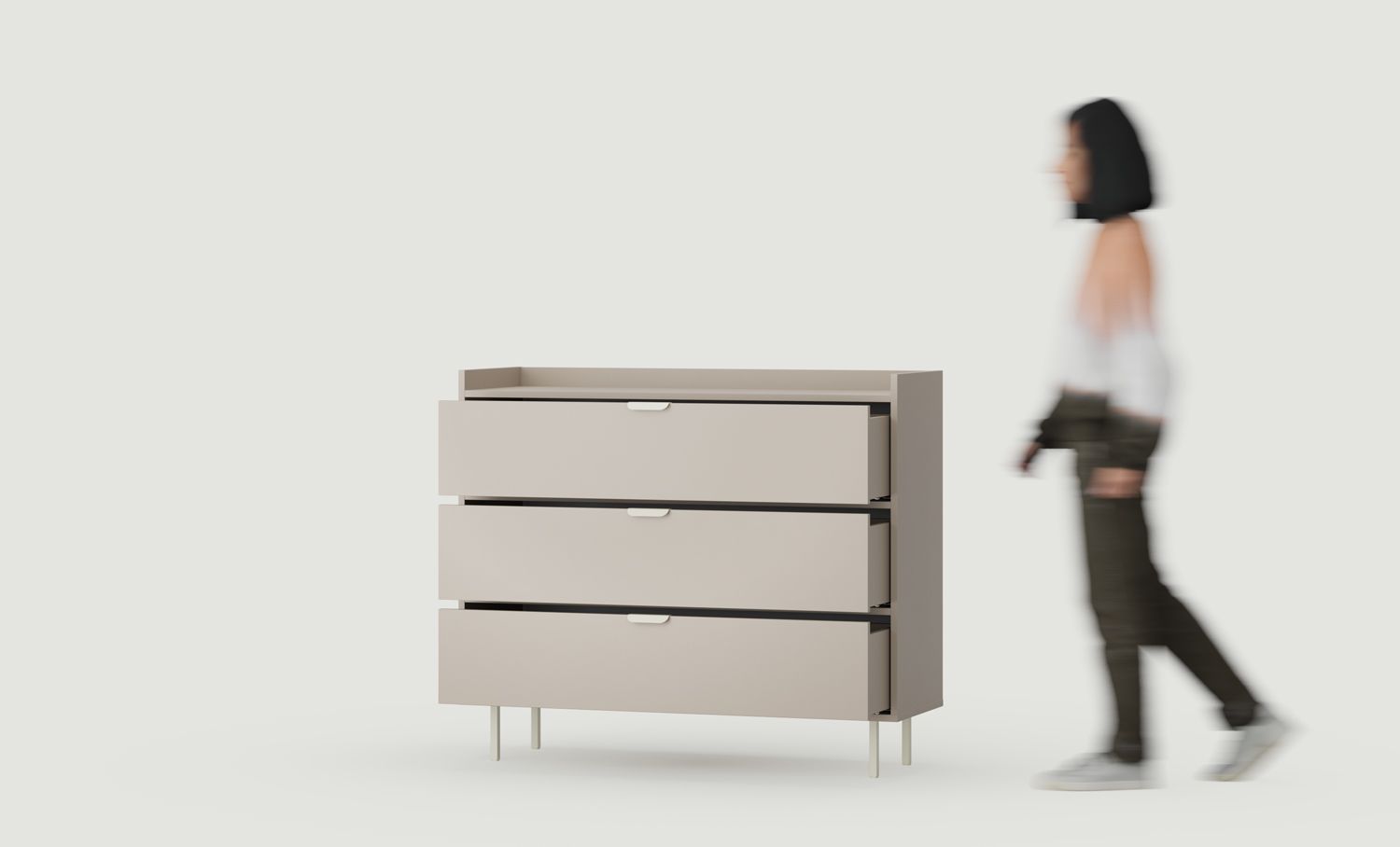 Commode SIGI KSM1
Couleur : Frêne Blanc Argile
Pied : Milky Way
Poignée : LAYERS 110 Milky Way
