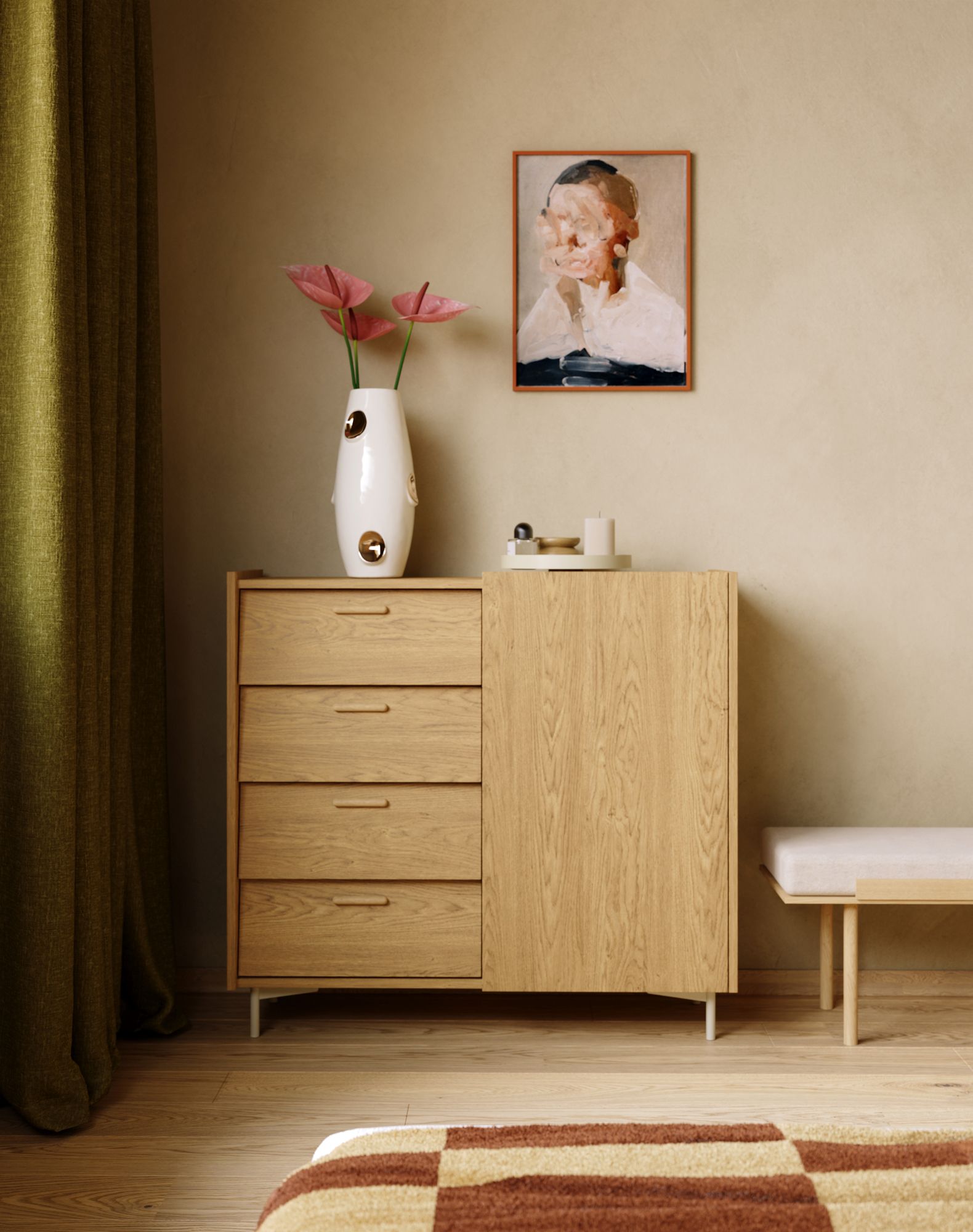 Commode SKRA SKR27 S
Couleur : chêne baltique
Pied : Milky Way
Poignée : Chêne Cigare
                            