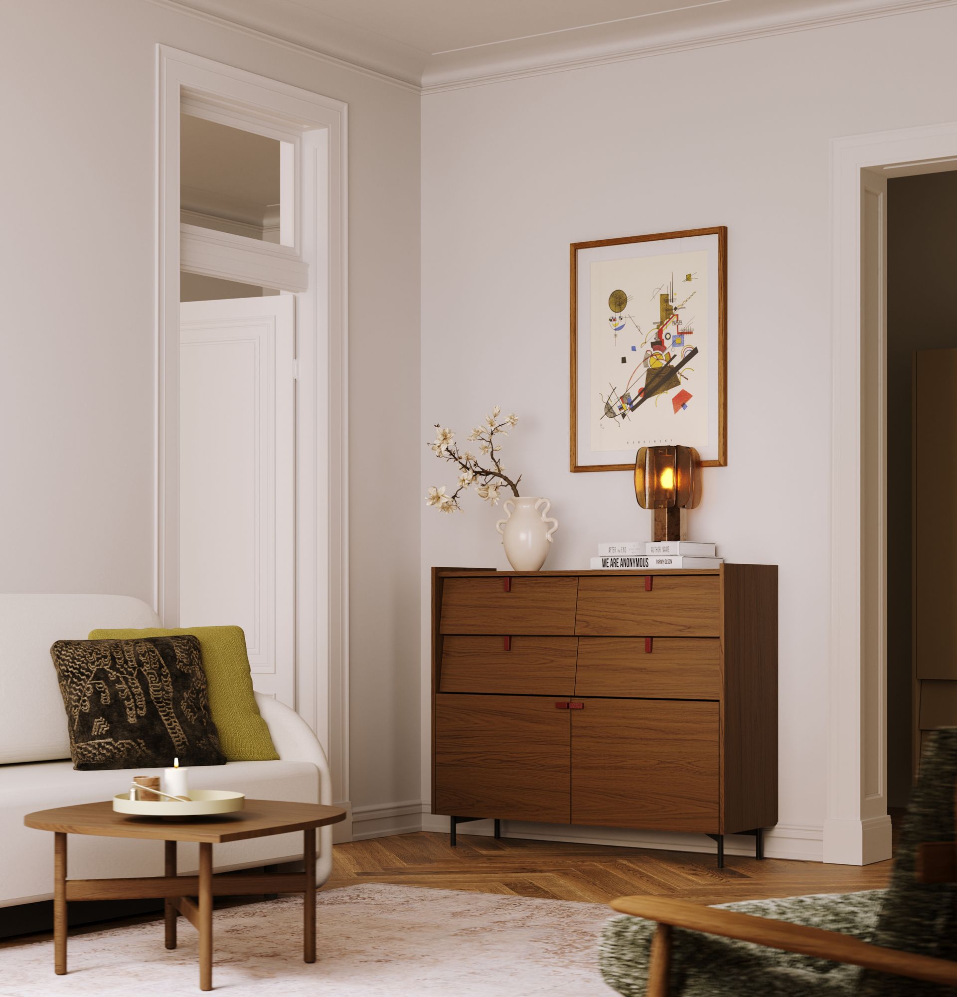 Commode SKRA SKR29
Couleur : Noyer Placage Chêne
Pied : Noir
Poignée : Bourgogne
                            