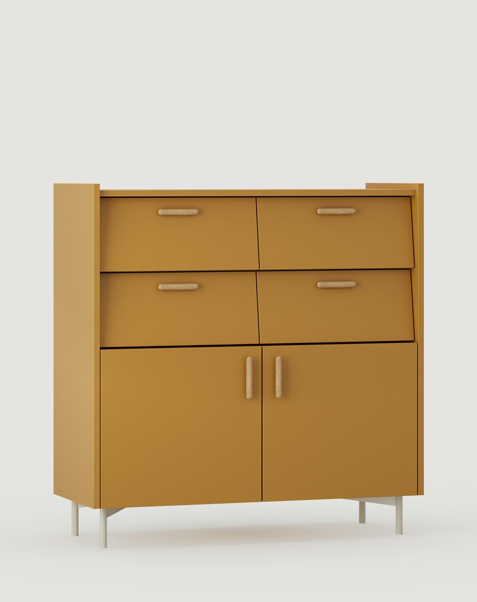 Commode SKRA SKR29
Couleur : Moutarde vintage
Pied : Milky Way
Poignée : Oak Wedge
                            