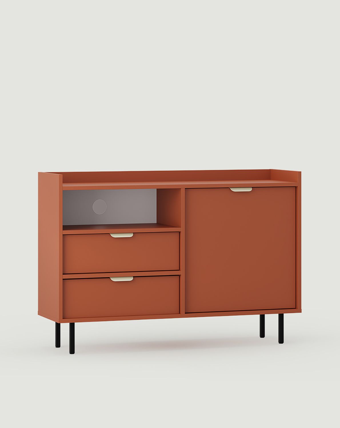 Armoire RTV SIGI KS2TV2S
Couleur : terre cuite flamboyante
Pied : noir
Poignée : LAYERS 110 Milky Way
                            
