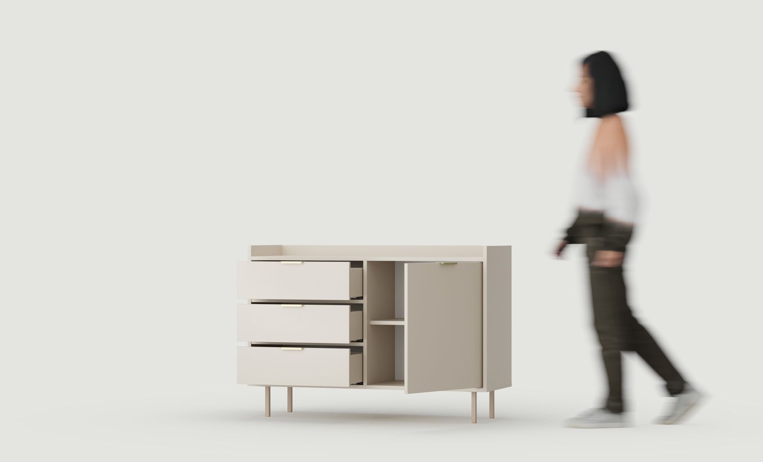 Armoire RTV SIGI KS2TV3S commode
Couleur : Cachemire laineux
Pied : Cappuccino
Poignée : LING Gold
                            