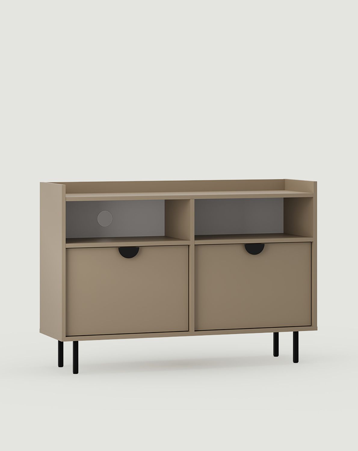 Armoire RTV SIGI KS2TV4
Couleur : Cappuccino
Pied : Noir
Poignée : Poignée RIND Noir