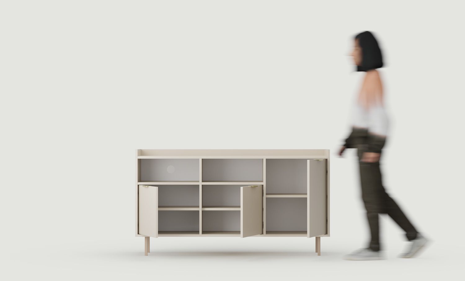 Armoire RTV SIGI KSTV1 commode
Couleur : Cachemire enveloppant
Pied : Cappuccino
Poignée : LING Gold