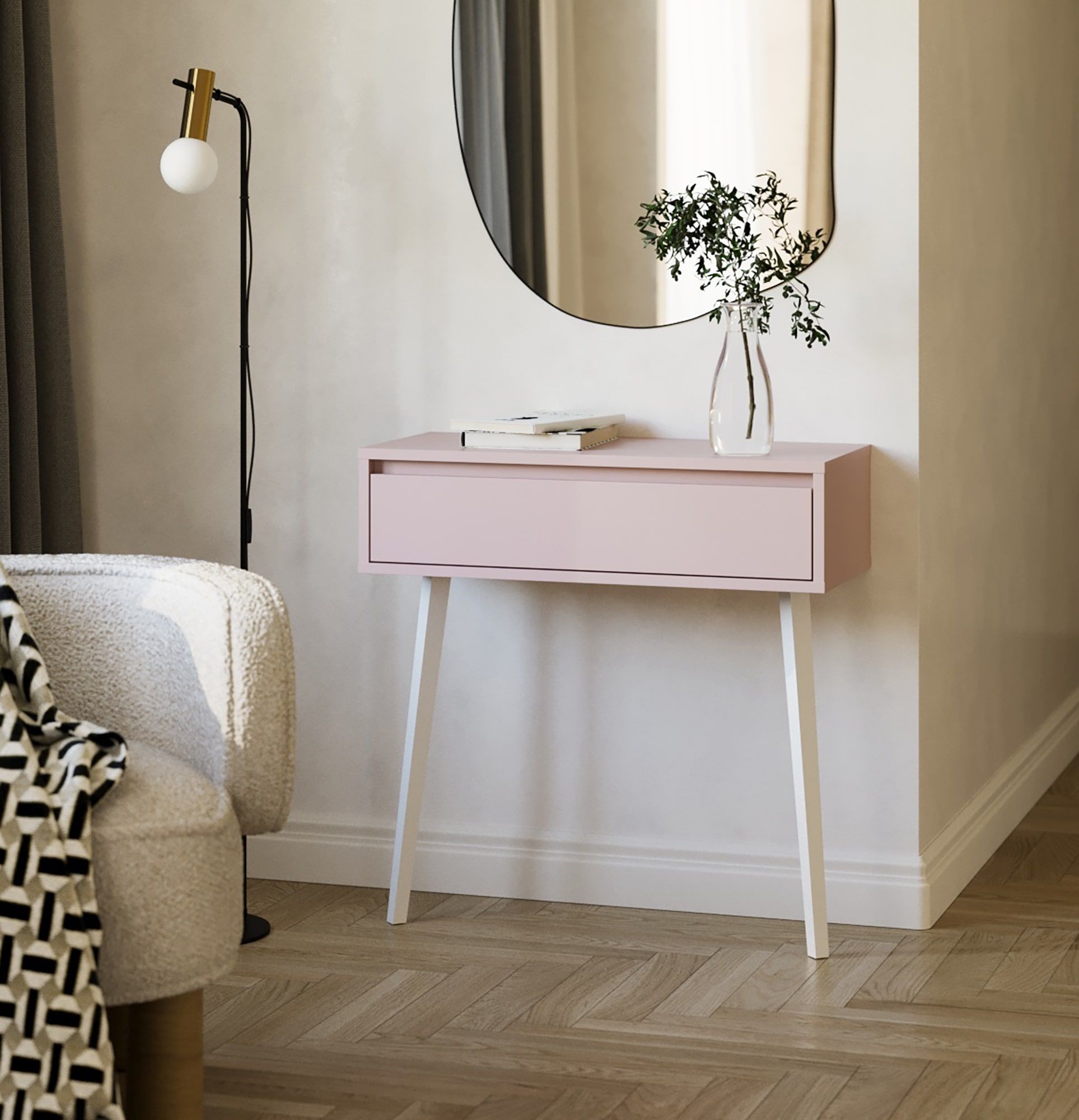 Console FENRIS KF2
Couleur : Rose antique
Pied : hêtre trapézoïdal blanc