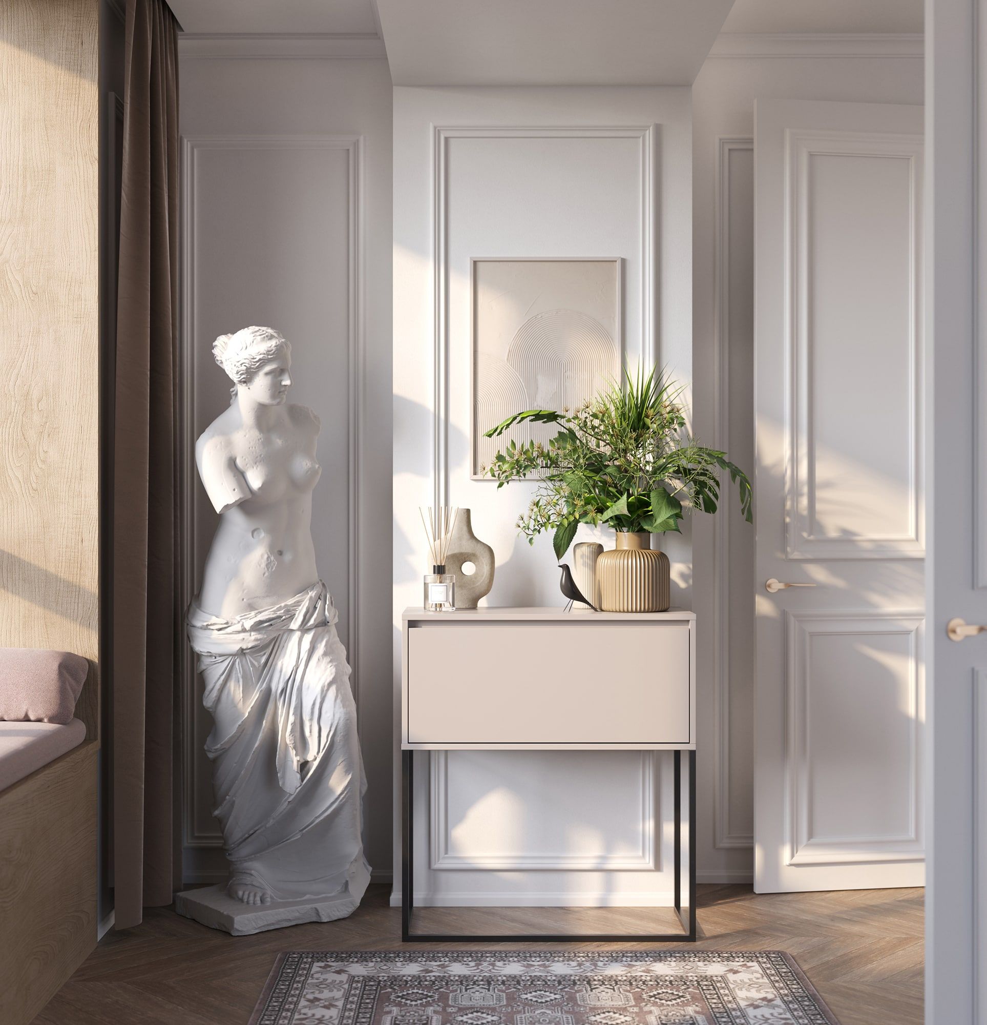 ODIS KD1 commode console
Couleur : Cachemire enveloppant
Couleur des pieds : acier ODIS Grey Beige