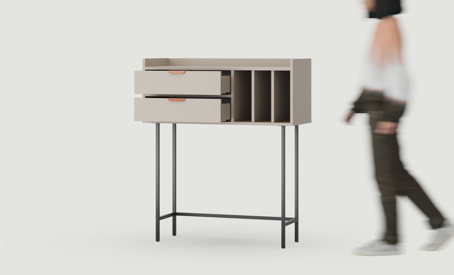 Console haute SIGI KSW2S
Couleur : Argile blanche cendrée
Pied : noir
Poignée : LAYERS 110 Sahara Poignée à bord profond
                            