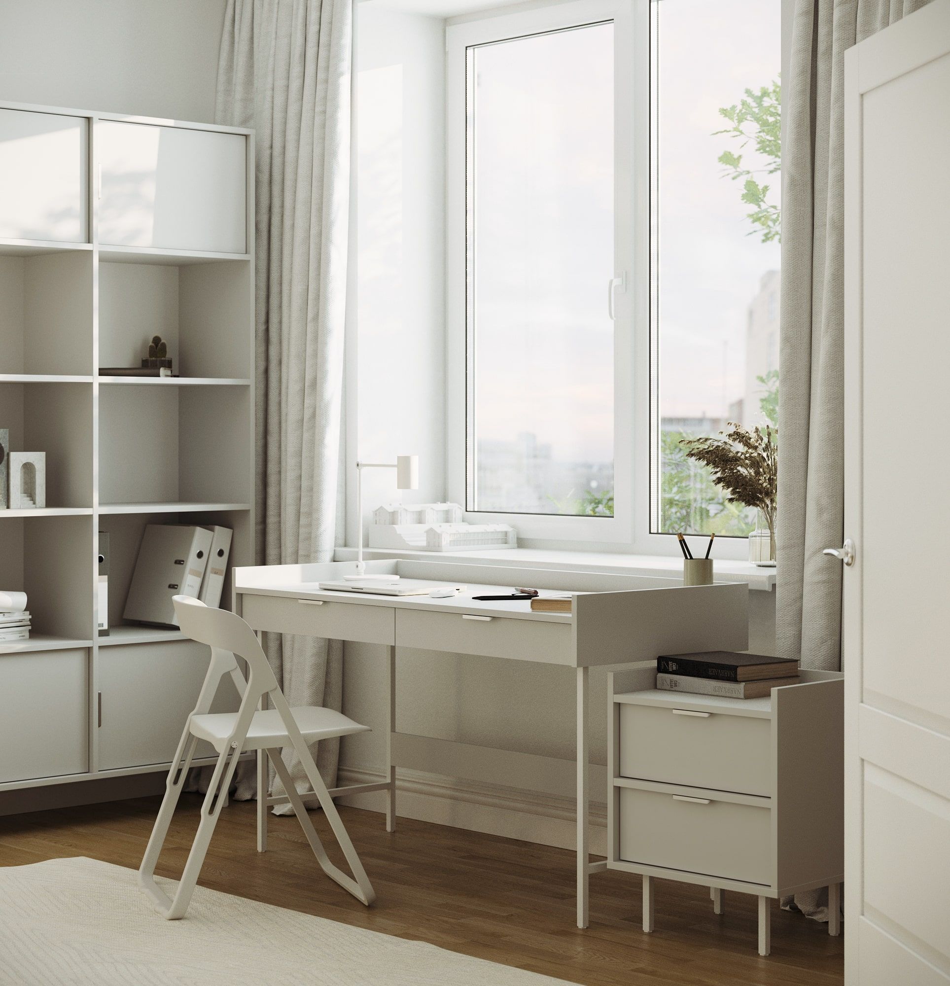 SIGI caisson de bureau SKPRO2
Couleur : Gris silencieux
Pied : blanc
Poignée : LING argent