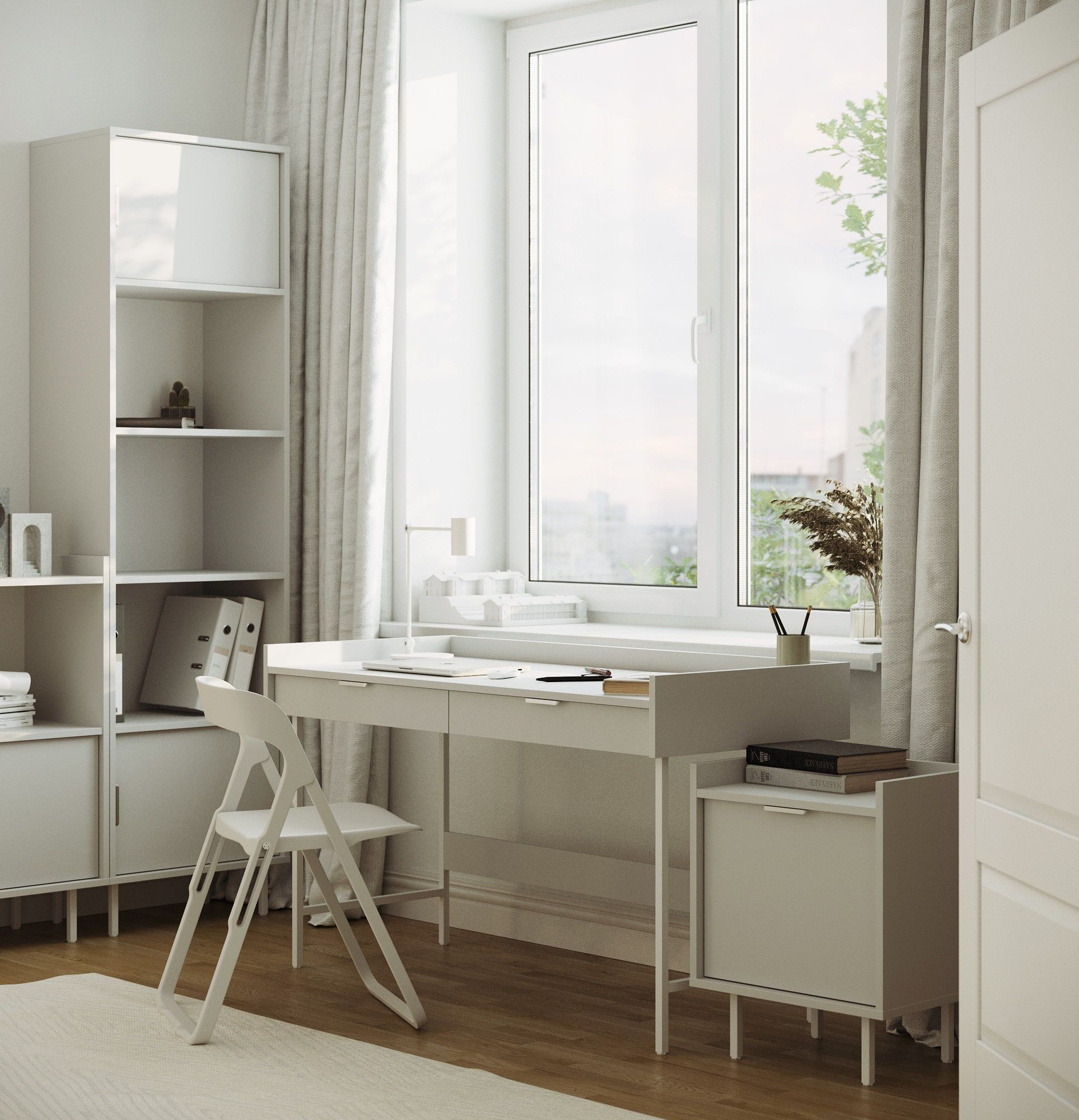 SIGI caisson de bureau SKPRO4
Couleur : Gris silencieux
Pied : blanc
Poignée : argent LING