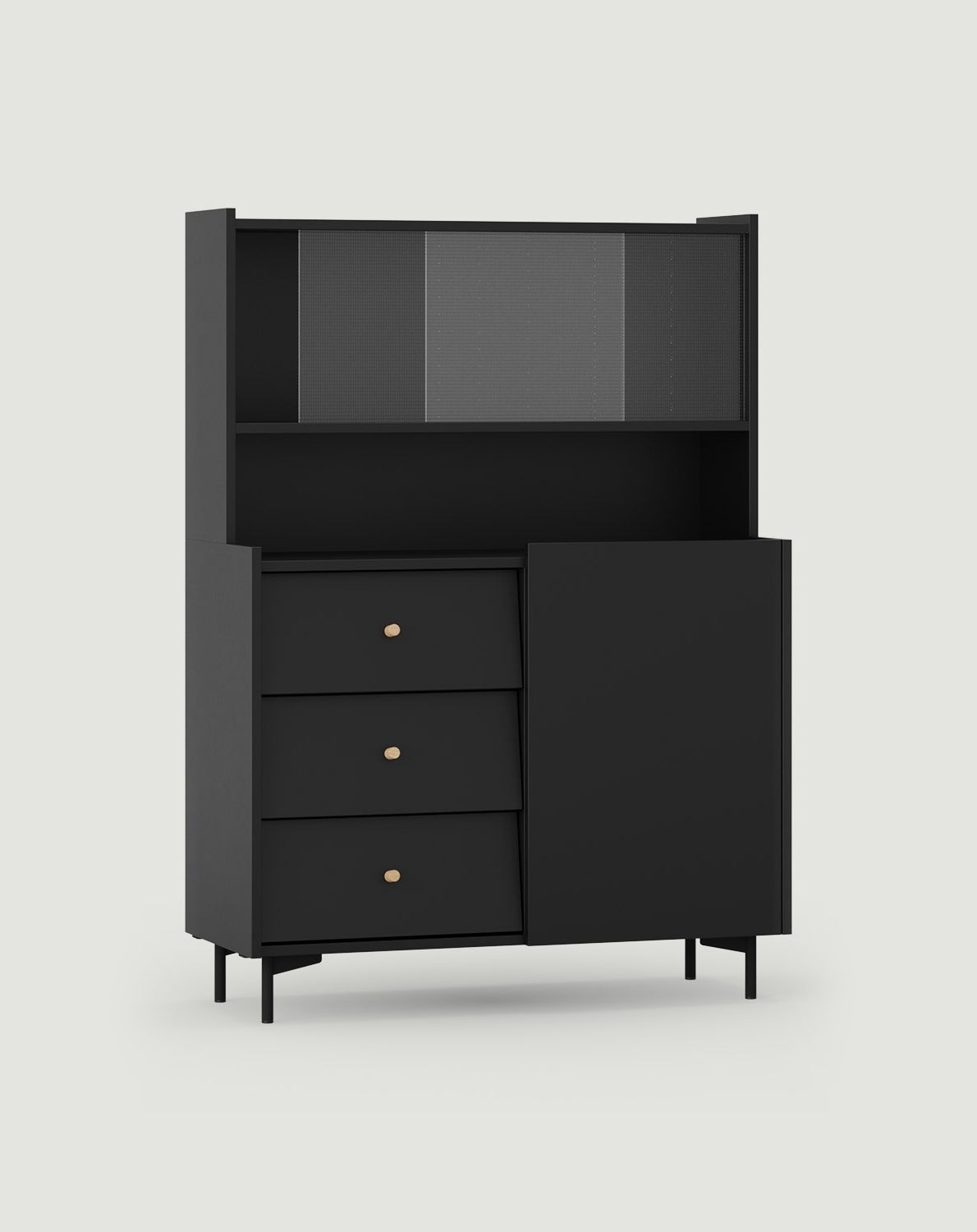 Buffet SKRA SKR44
Couleur : Onyx noir
Pied : noir
Poignée : bouton en chêne