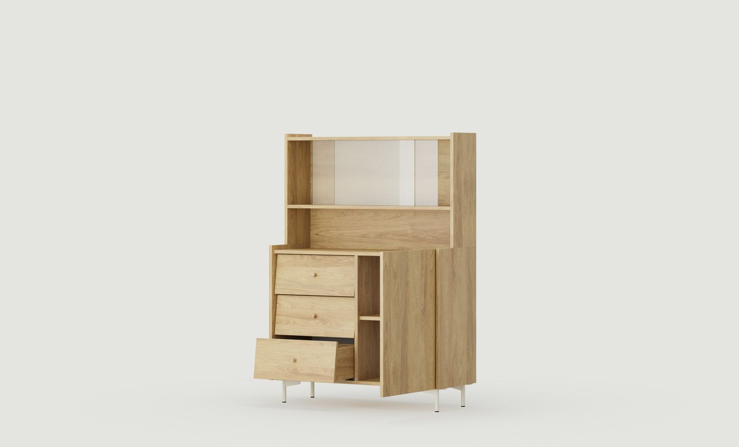 Buffet SKRA SKR44
Couleur : Hickory naturel
Pied : Milky Way
Poignée : bouton en chêne
                            