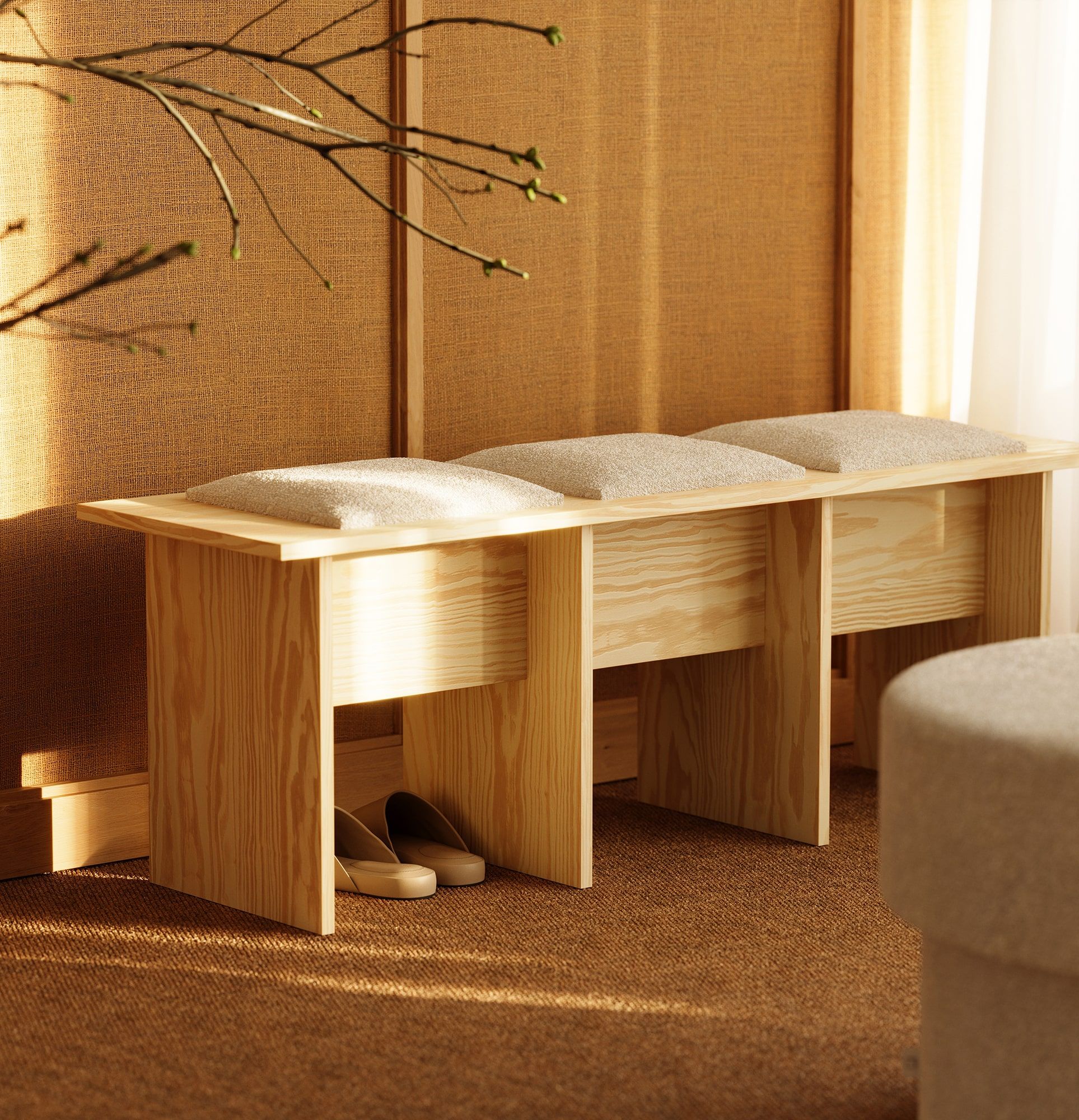 Banc KABE LK03 en style JAPANI
Couleur : Pin flamboyant
Couleur du rembourrage : Moss 01