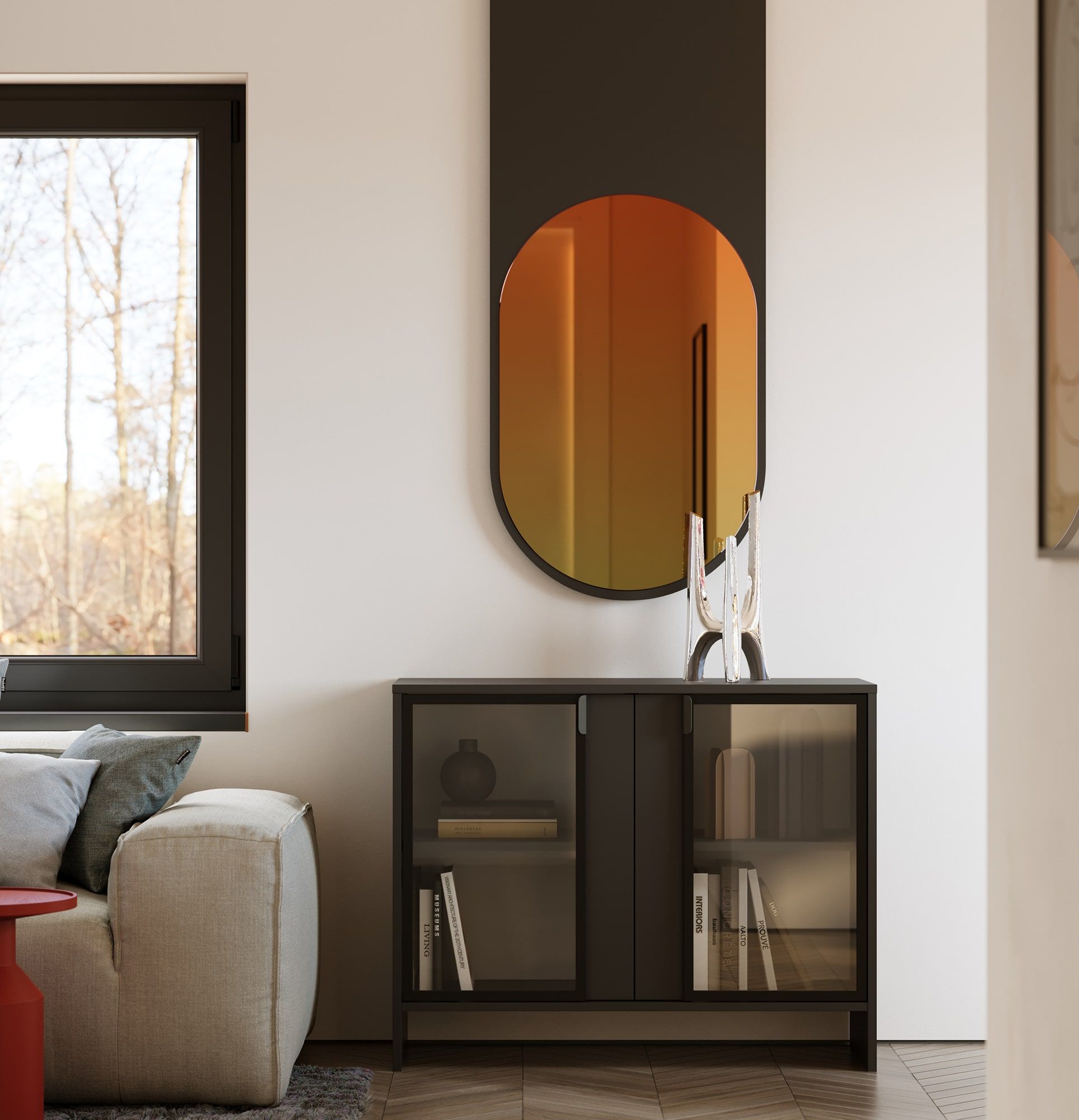 LAYERS Miroir suspendu LAY55
Couleur : Basalte profond
Type de surface du miroir : Prisme décoratif