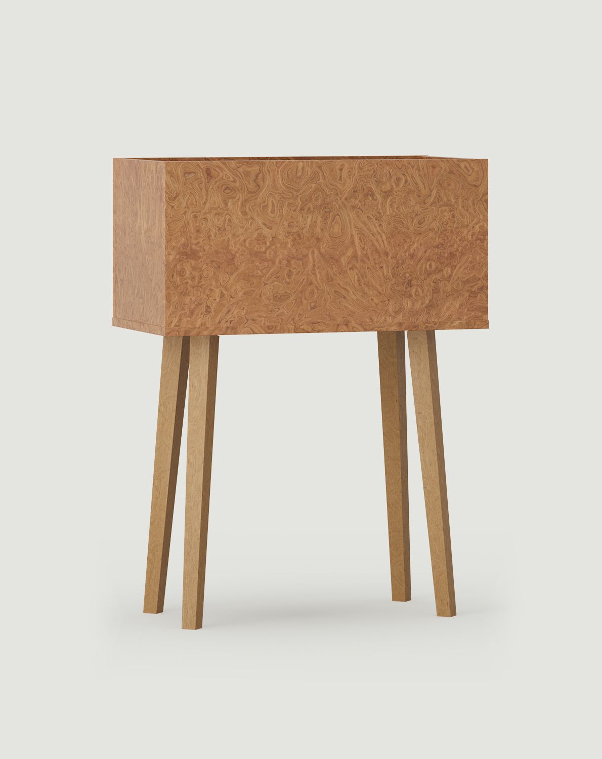 Cache-pot FENRIS sur pieds en bois DF06
Couleur : placage Alpi quadrillé noyer
Pied : hêtre trapézoïdal teinté