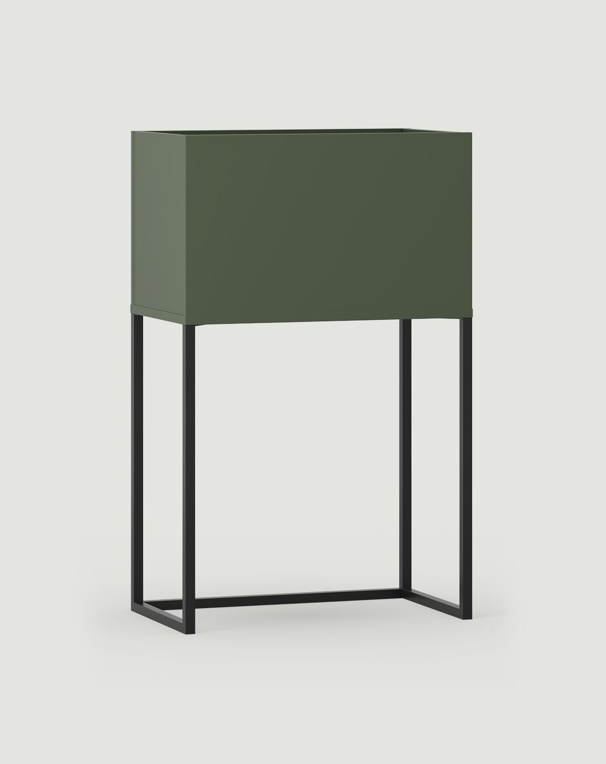 Cache-pot ODIS sur pieds en acier DN04
Couleur : vert cyprès
Couleur du pied : ODIS acier noir