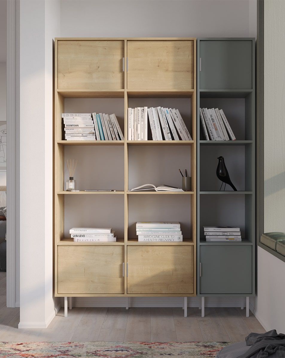 SIGI bureau bibliothèque haute SRWPRO2
Couleur : chêne Hamilton
Pied : blanc
Poignée : argent LING
                            
