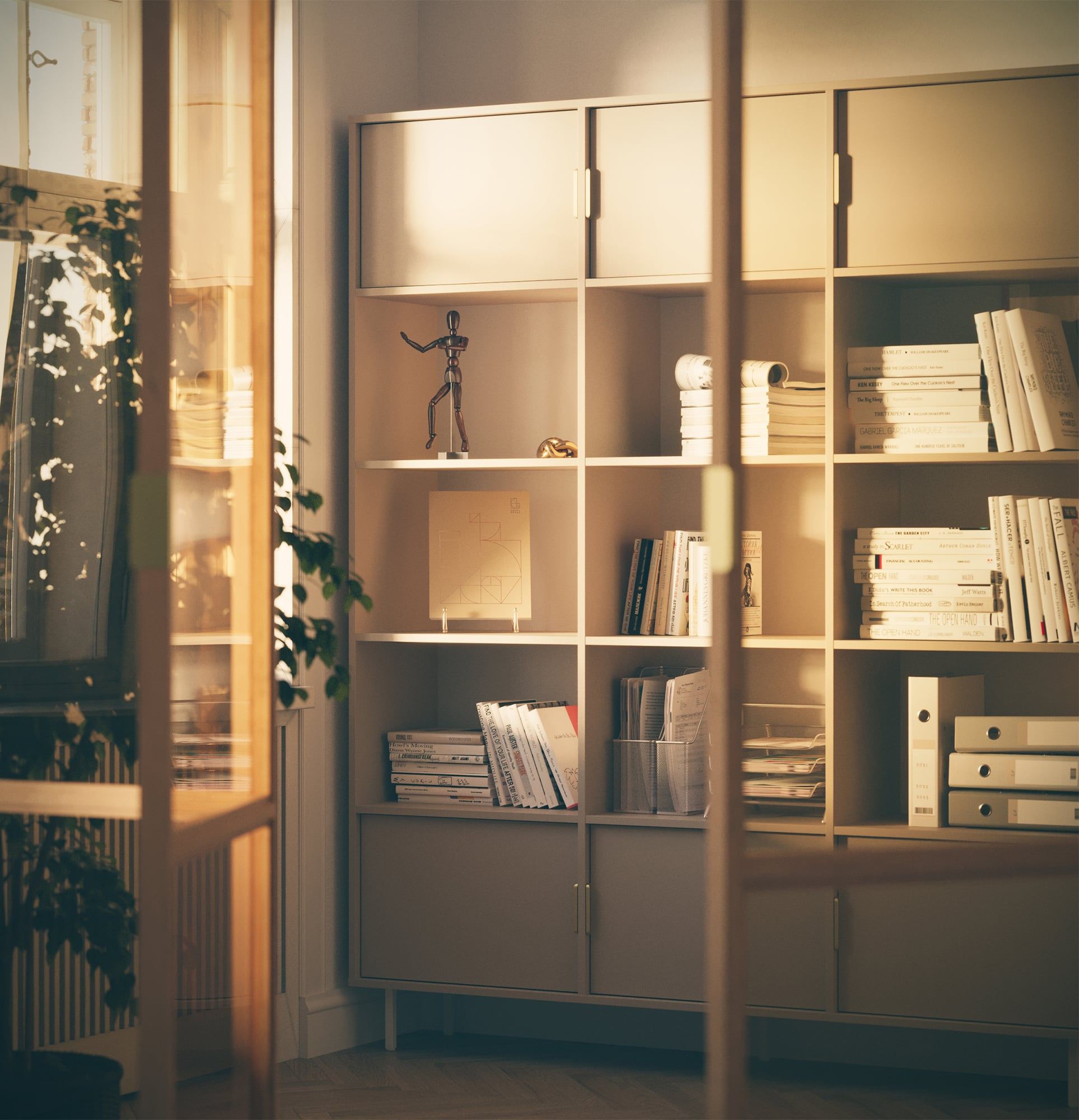 SIGI bibliothèque haute de bureau SRWPRO3
Couleur : Beige Champagne
Pied : blanc
Poignée : LING or
                            