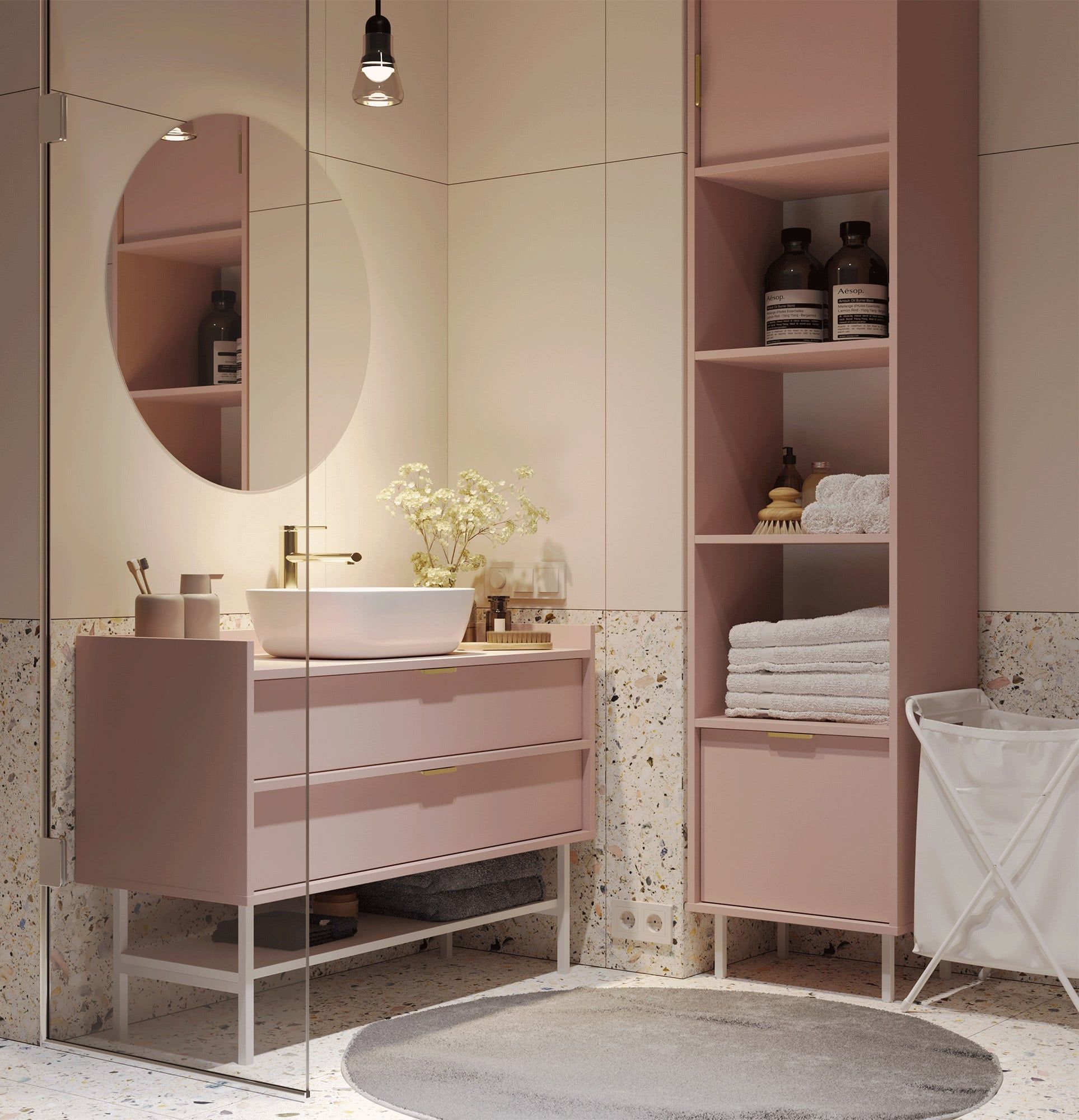 SIGI SS1 socle
Couleur : Rose antique
Pied : blanc
Poignée : LING Gold
                            