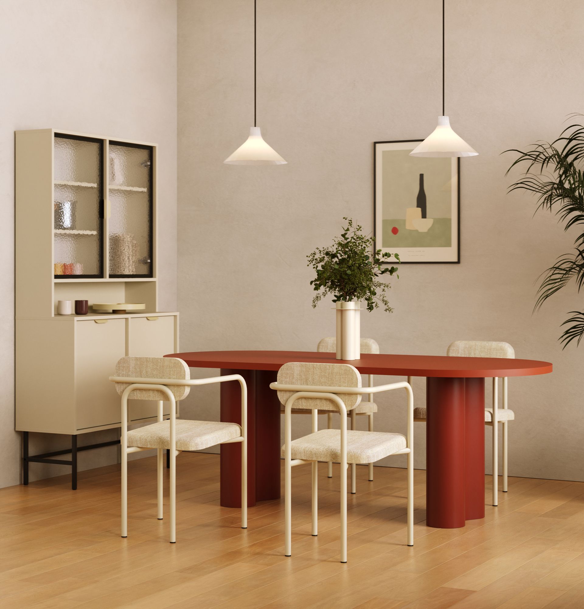 Table de salle à manger BULB 180 cm SBU02
Couleur : Terracotta ardent
Couleur des pieds : rouge martien