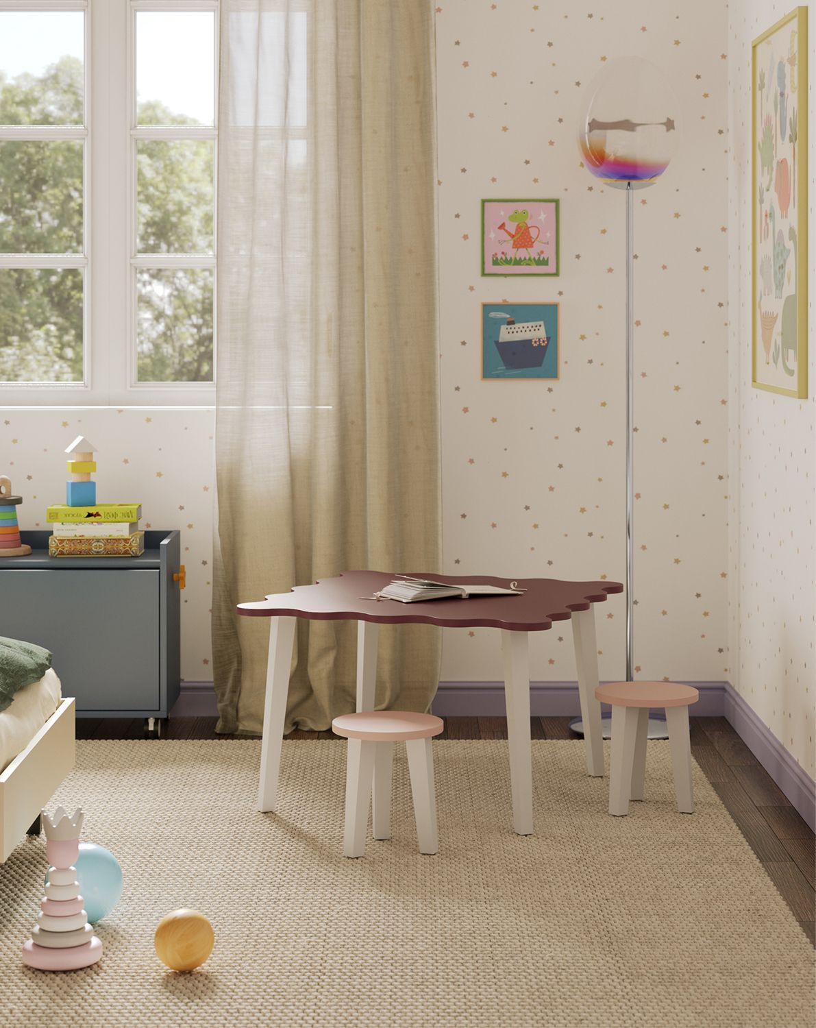 Table basse TOKO avec deux tabourets STT01