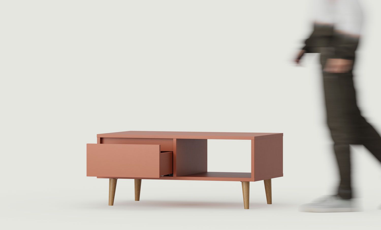 Table basse FENRIS SF1
Couleur : terre cuite flamboyante
Pied : Hêtre teinté noyer