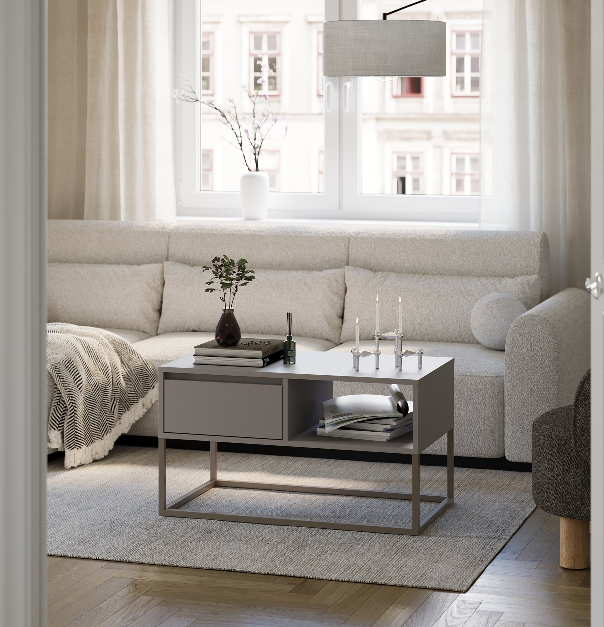 Table basse BJORN SD1 90CM
Couleur : Moondust
Couleur du pied : Pied gris beige