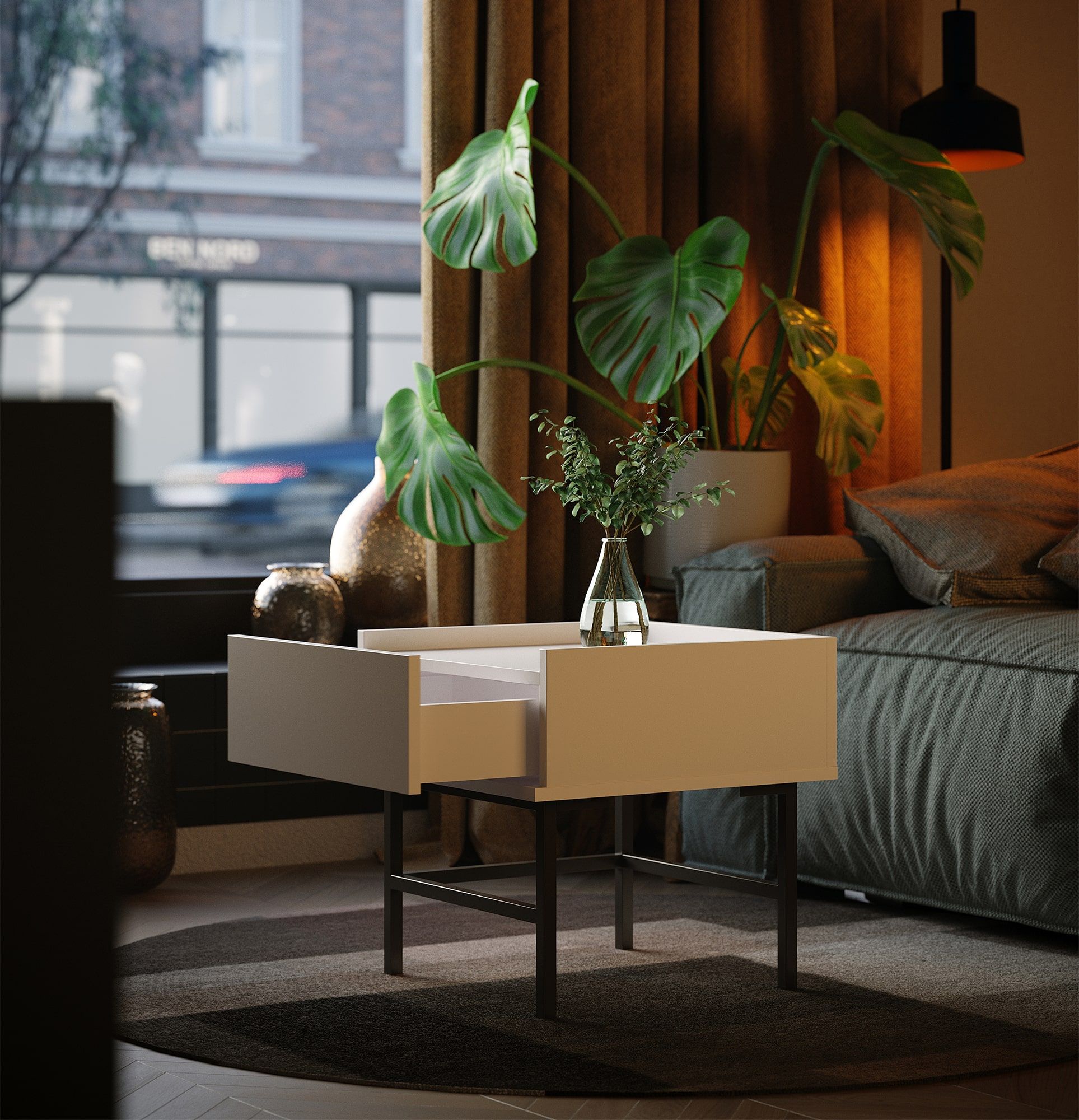 Table basse SIGI SSK1
Couleur : blanc porcelaine
Pied : noir