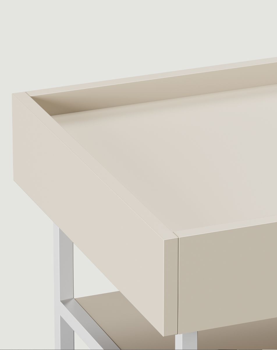 Table basse SIGI avec étagère SSK3
Couleur : Beige Champagne
Pieds : blanc