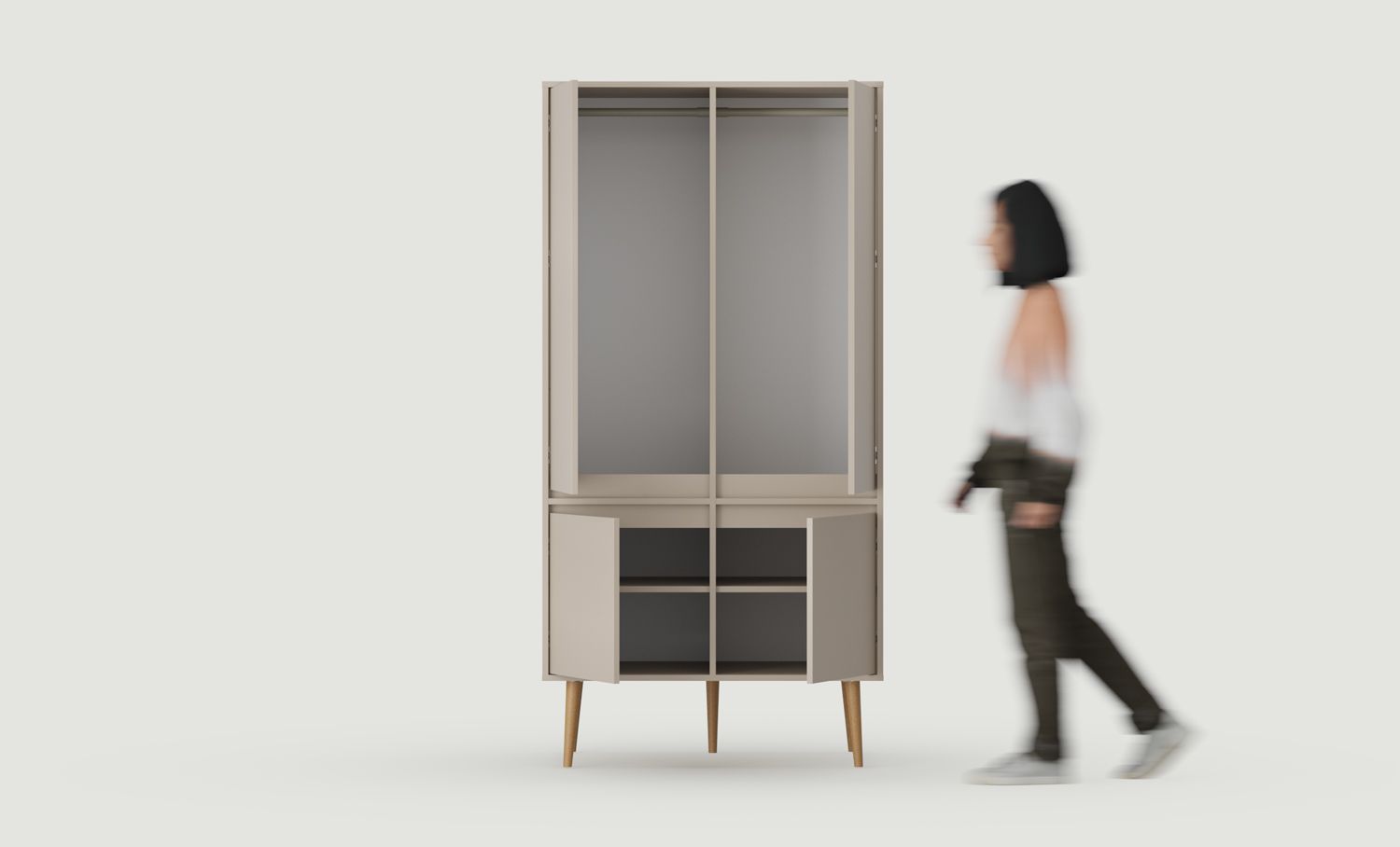 FENRIS armoire profonde à deux tringles SZF6
Couleur : Argile cendrée
Pieds : Noyer Hêtre teinté