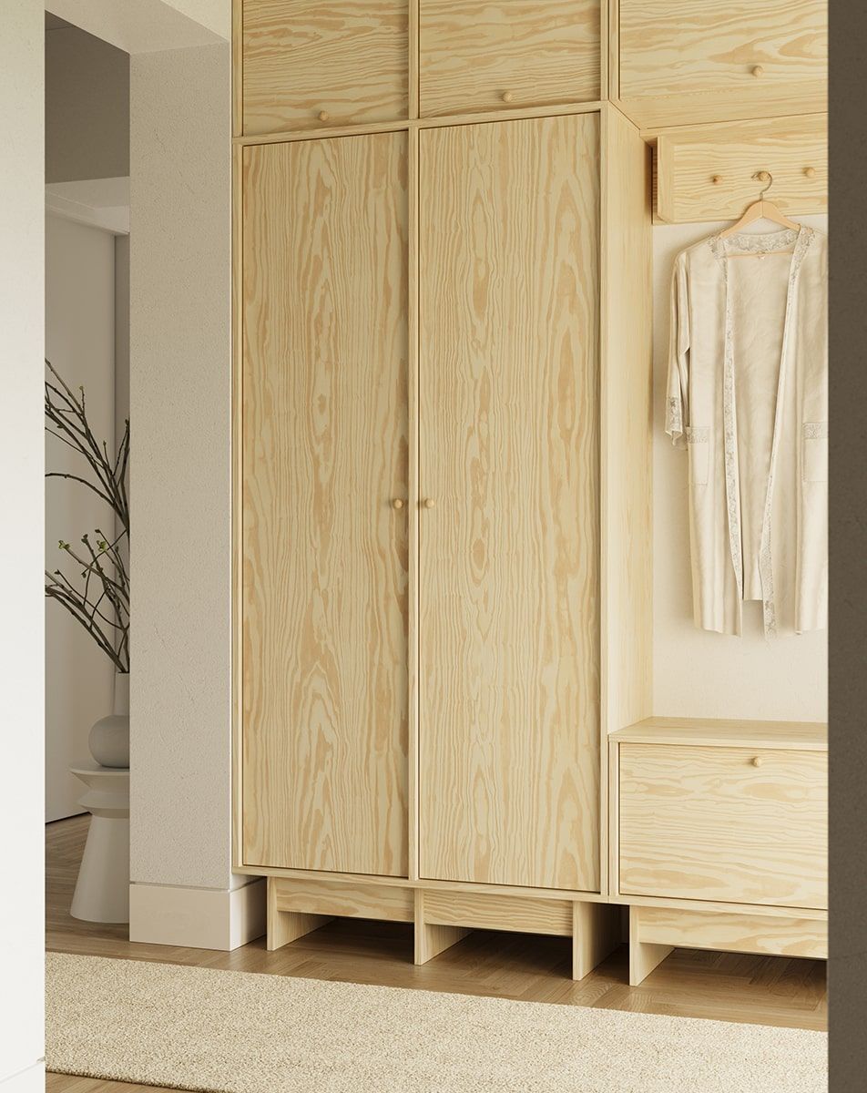 KABE SZK05 armoire profonde avec barre en style JAPANDI
Couleur : Pin flamboyant
Poignée : Poignée boule en bois KD
