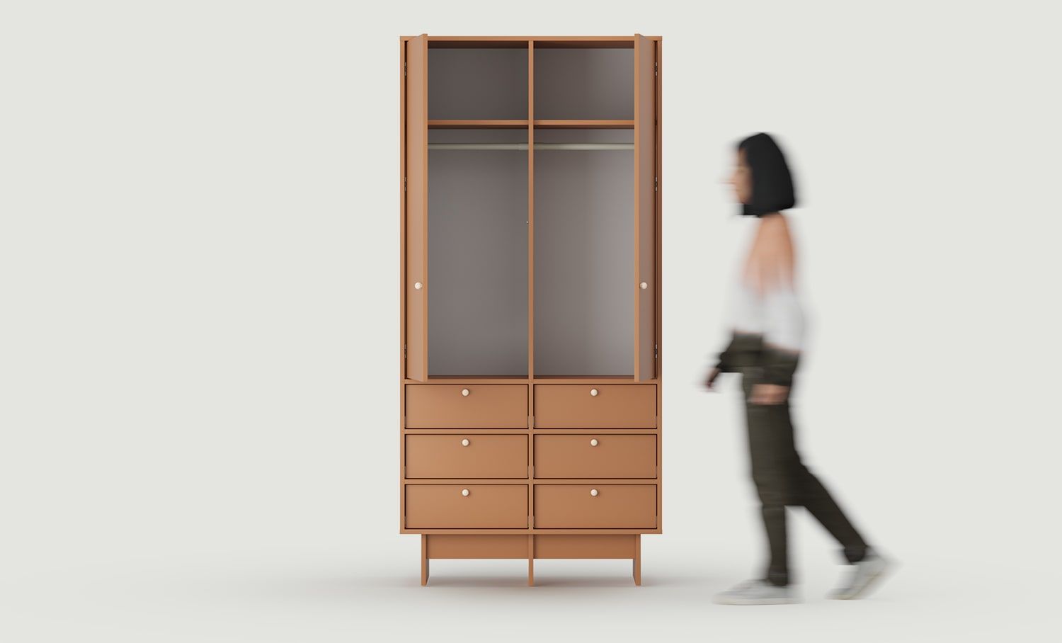 KABE SZK10 armoire profonde à deux tringles en style JAPANDI
Couleur : Sahara Deep
Poignée : Poignée boule en bois KD