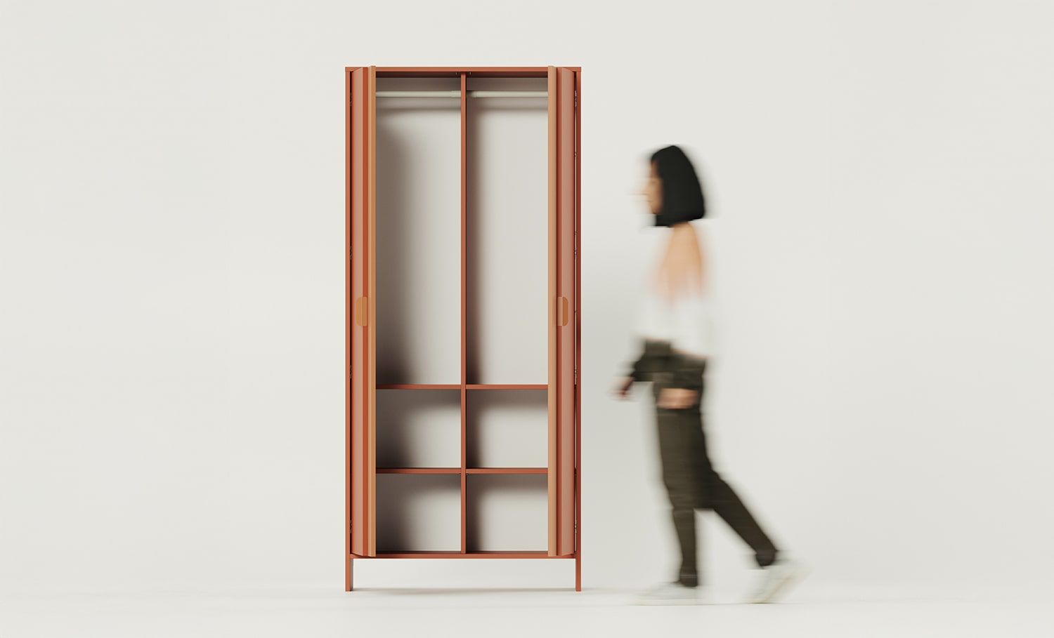 LAYERS armoire profonde à deux tringles LAY70
Couleur : Terracotta ardent
Couleur de la façade : Sahara Deep
Poignée : poignée LAYERS 110 Terracotta feu