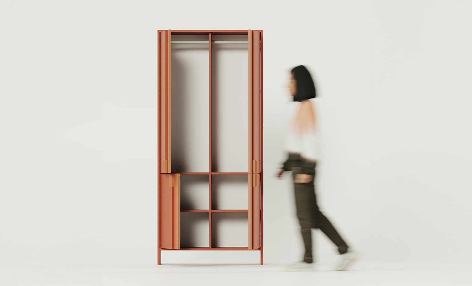 LAYERS armoire profonde à deux tringles LAY71
Couleur : Terracotta ardent
Couleur de la façade : Sahara Deep
Poignée : poignée LAYERS 110 Terracotta feu