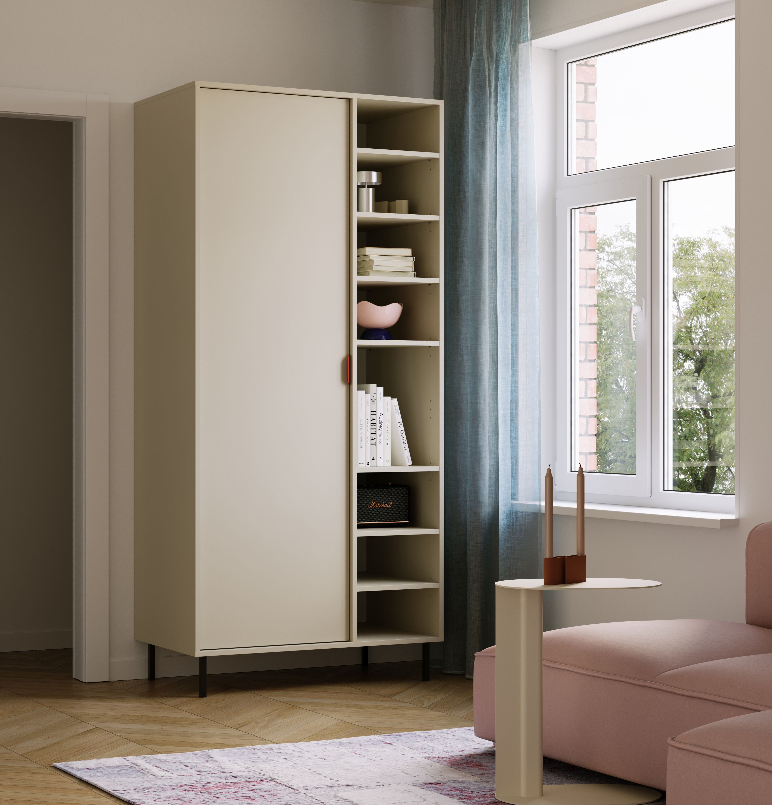 SIGI garde-robe profonde asymétrique avec barre SZSA6
Couleur : Milky way
Pied : Noir
Poignée : LAYERS 110 Terracotta feu