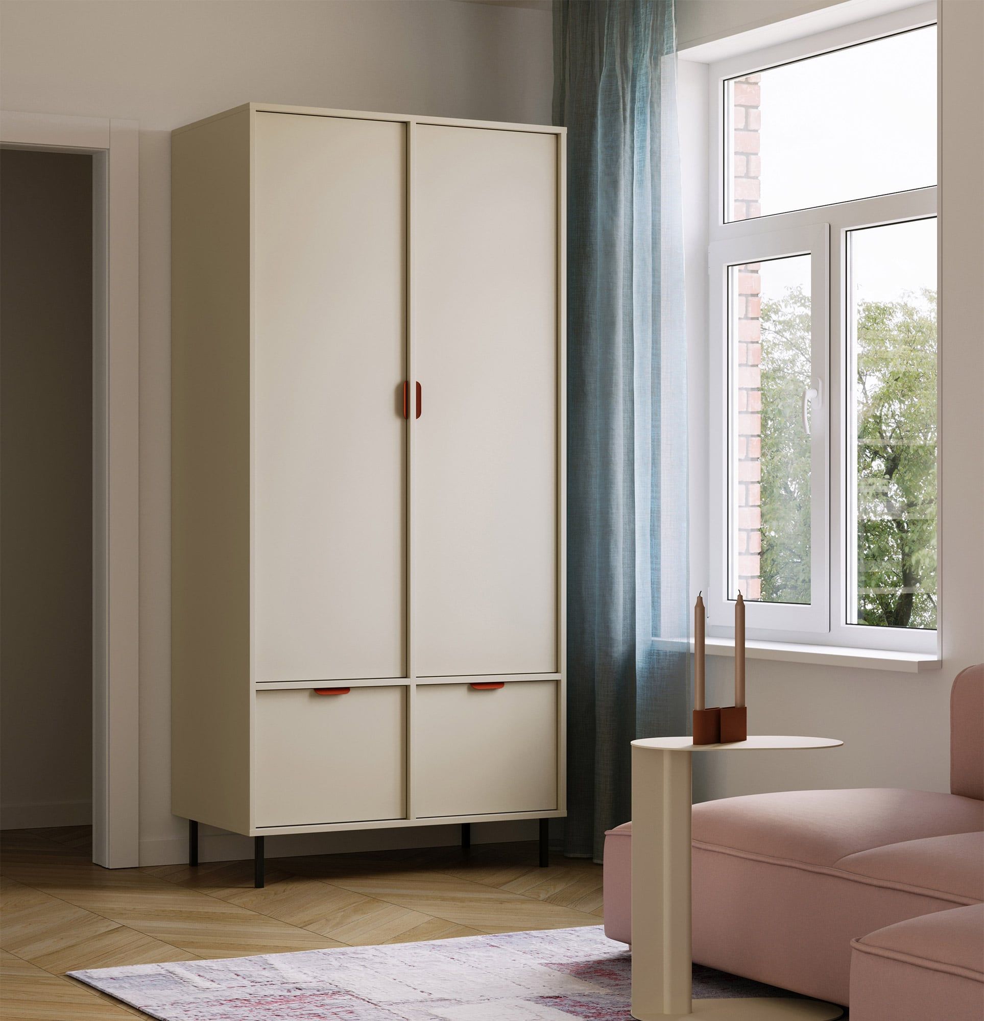SIGI armoire profonde à deux tringles SZS9
Couleur : Voie lactée
Pied : Noir
Poignée : LAYERS 110 Terracotta feu