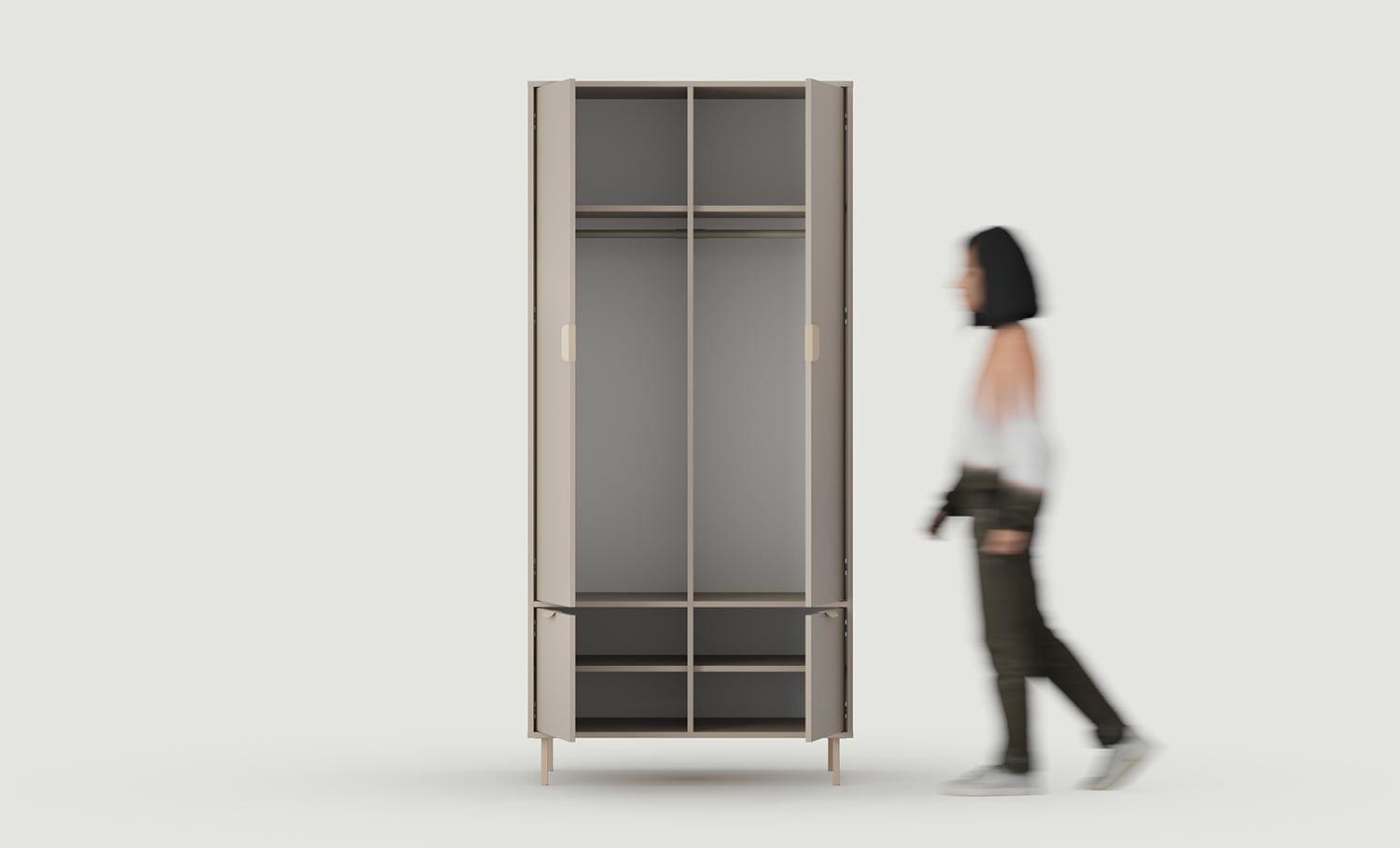 SIGI armoire profonde à deux tringles SZS9
Couleur : Frêne Blanc Argile
Pied : Cappuccino
Poignée : LAYERS 110 Cappuccino