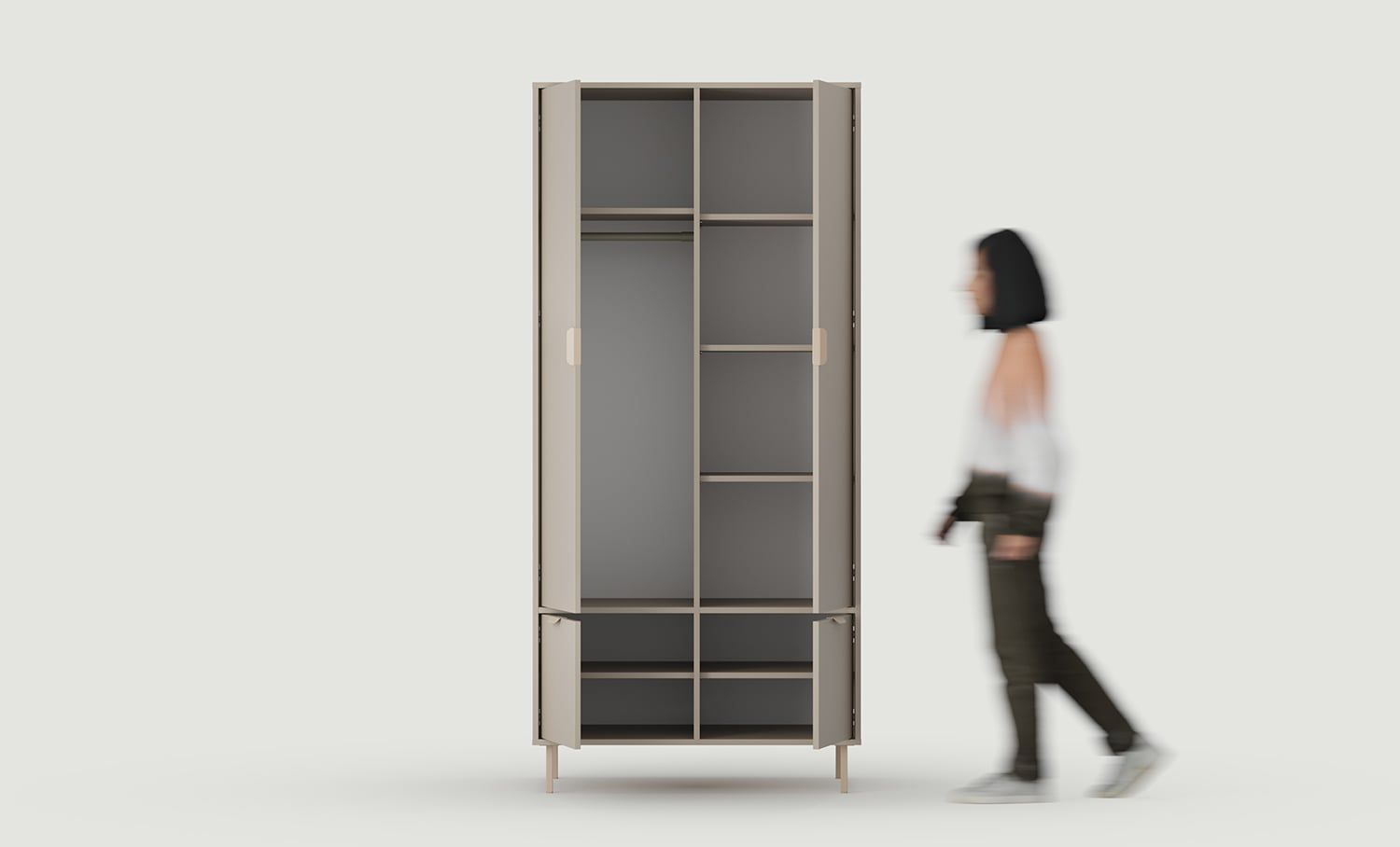 SIGI armoire profonde avec bar SZS7
Couleur : Frêne Blanc Argile
Pied : Cappuccino
Poignée : LAYERS 110 Cappuccino