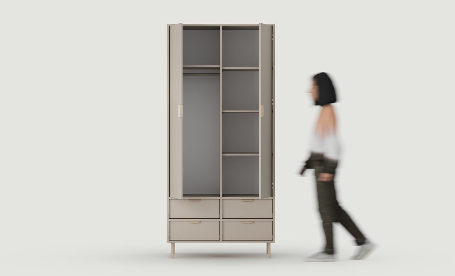 SIGI armoire profonde avec barre SZS8
Couleur : Frêne Blanc Argile
Pied : Cappuccino
Poignée : LAYERS 110 Cappuccino
