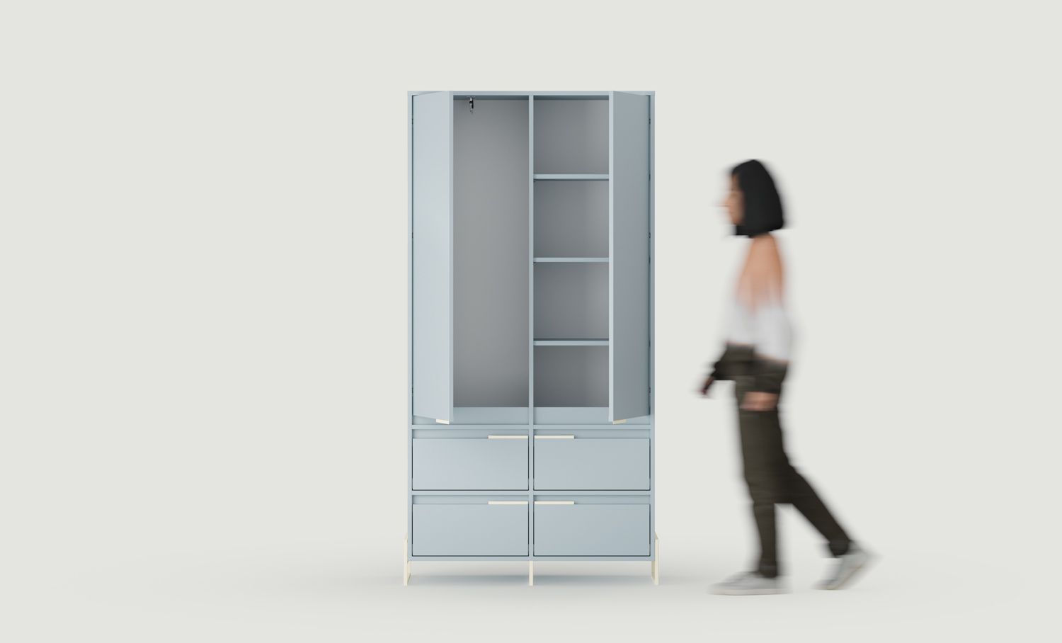 Armoire INEA ISZ2S
Couleur : Bleu colombe
Couleur des pieds et des poignées : Acier Inea Milky Way